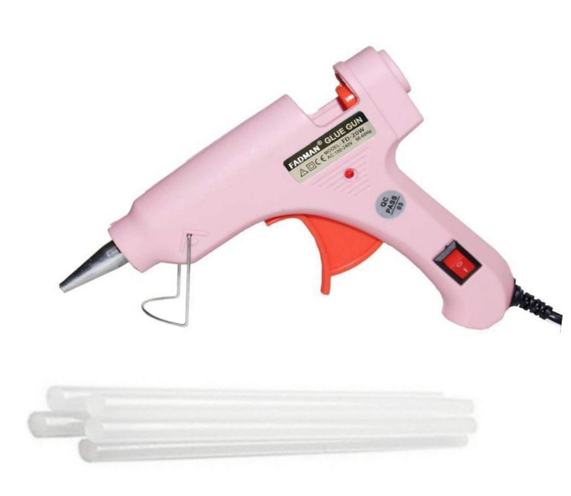 Fadman 20W Pink Mini Hot Melt Glue Gun with 5 Glue Sticks - Standard Temperature Corded Craft Tool (7mm) for DIY Projects, Home Repairs & Arts & Crafts