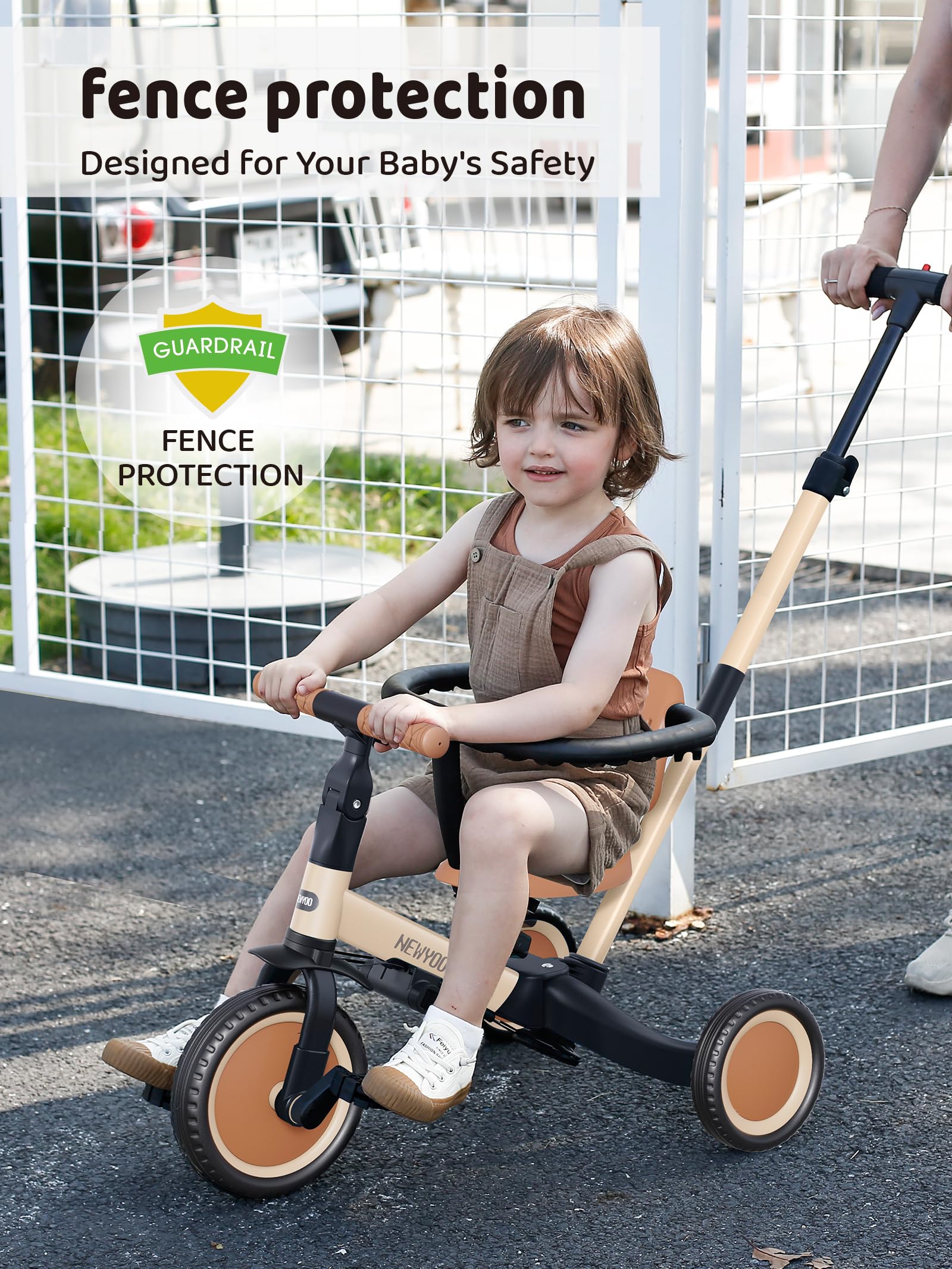 Newyoo TR008 5-in-1 Toddler Tricycle with Push Handle - Convertible Kids Trike for 1-3 Year Old Boys & Girls | Safe Push Bar, Balance Bike Conversion | Perfect Birthday Gift & Outdoor Play Toy (Cream) - Ideal for Park Rides, Backyard Fun & Learning to Ride