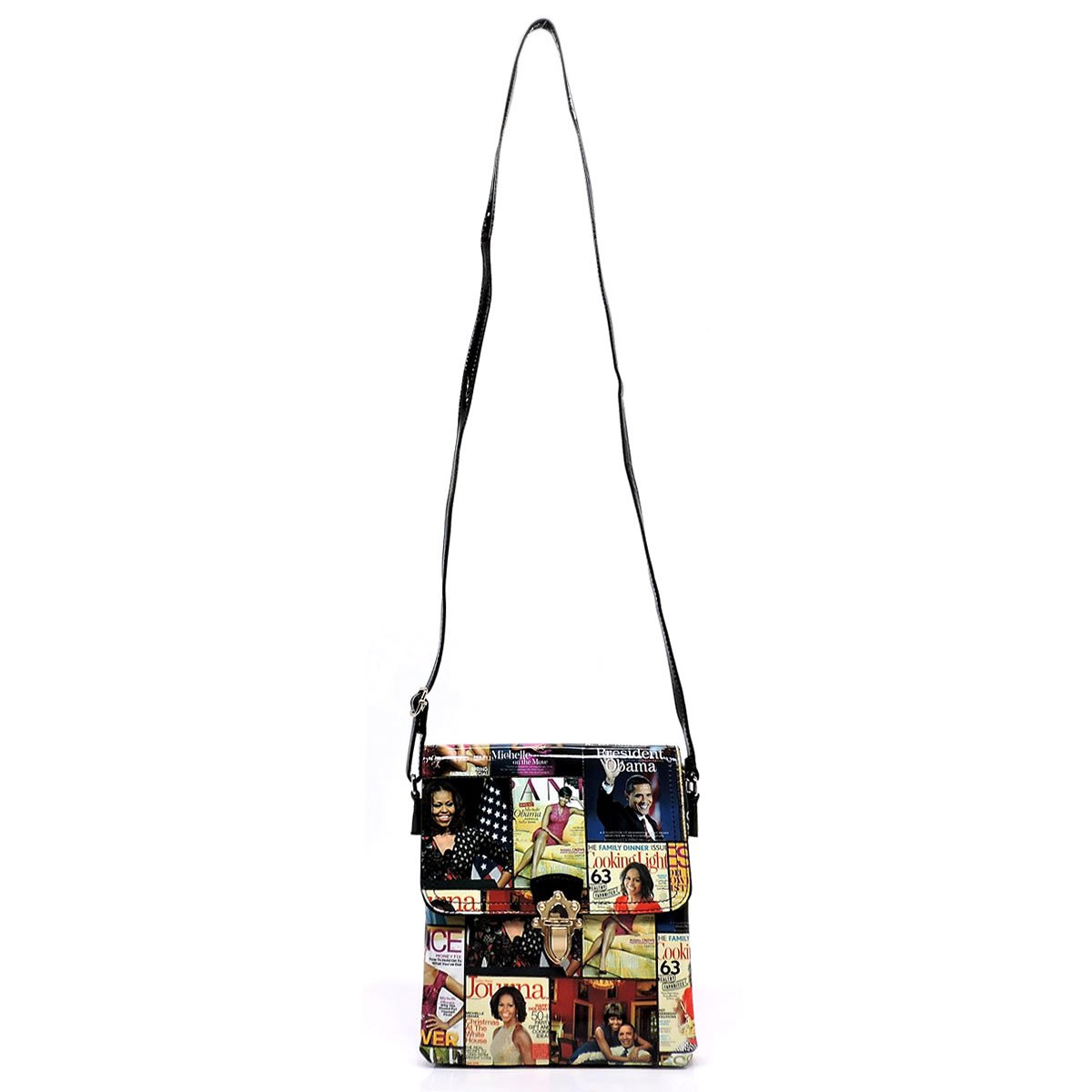Stylish Glossy Magazine Cover Collage Crossbody Handbag - Michelle Obama Inspired Purse for Women, Perfect for Work, Travel & Evening Events
