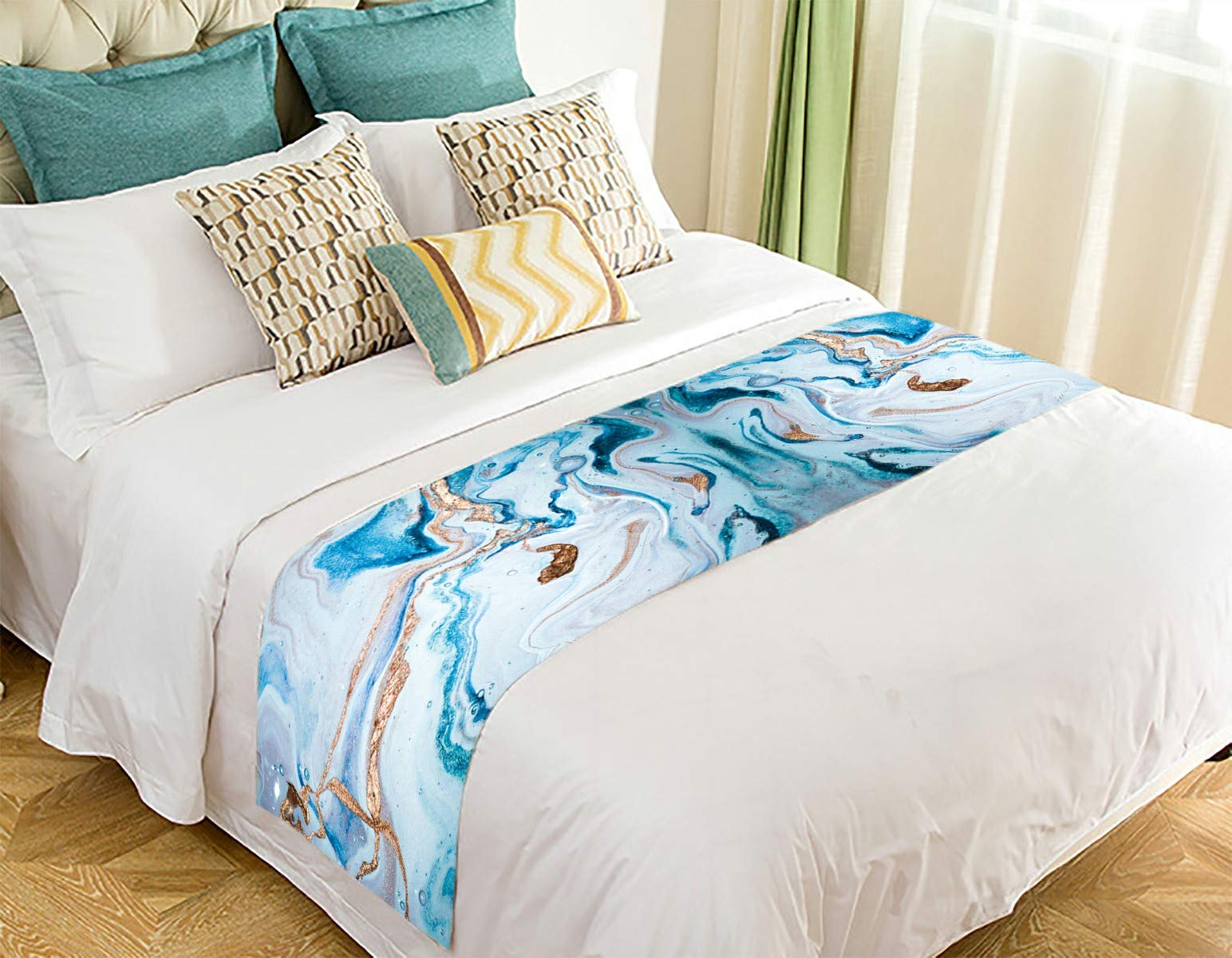 ECZJNT Marble Texture Eastern Bed Runner Scarf - 20x95 Inch Luxury Bed Decor for Queen & King Beds - Perfect for Home, Hotel & Wedding Decorations