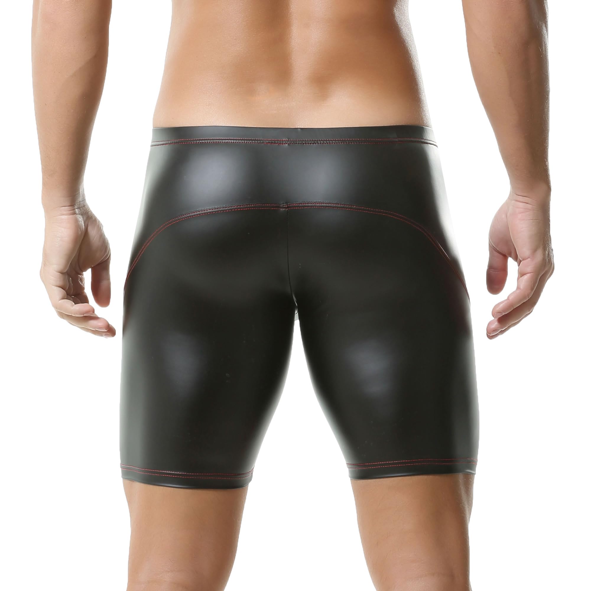 DTODWW Men's Faux Leather Boxer Briefs - Stretchable Elastic Waist Wrestling Shorts for MMA, Gym & Clubwear - Perfect for Workout, Sports & Night Out