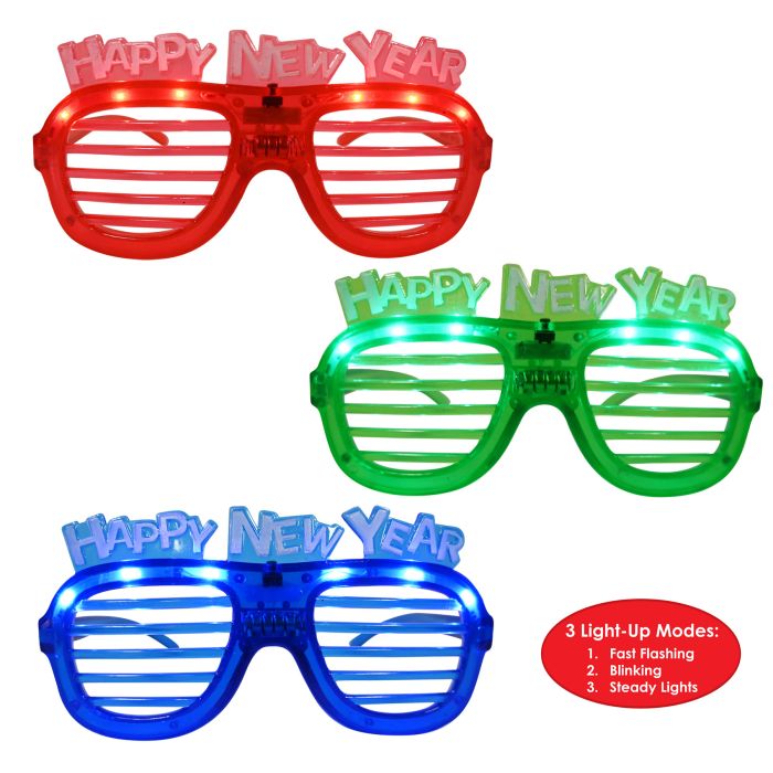 12 Pack Beistle Happy New Year LED Shutter Glasses - Party Favors for New Year's Eve Celebration, Countdown Events & Festive Gatherings