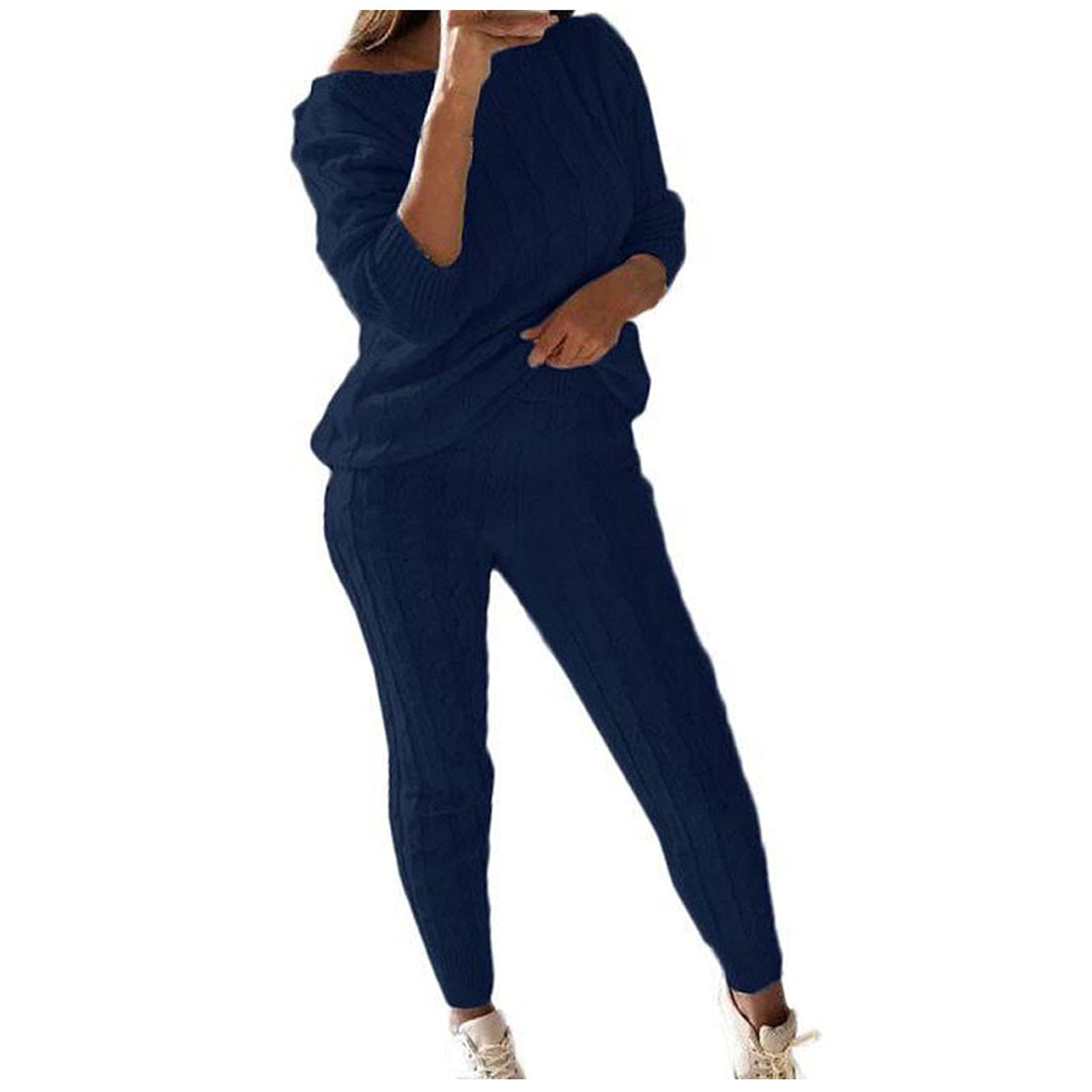 Women's Waffle Knit Sweater Set - Oversized Long Sleeve Pullover & Loose Pants Two-Piece Outfit for Casual Wear, Loungewear & Winter Fashion