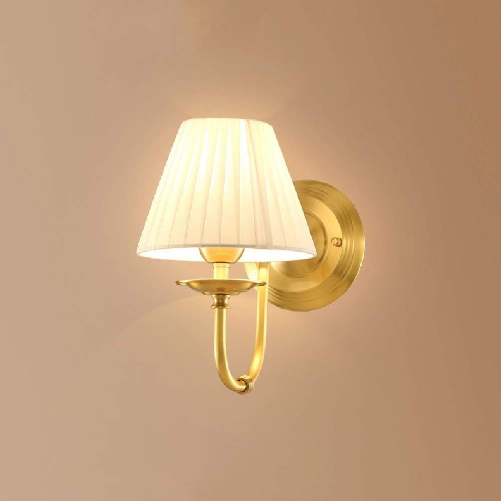European Minimalist Fabric Wall Mounted Light - E14 Bedside Lamp for Bedroom, Living Room & Corridor - Luxury Copper Reading Light for Cozy Ambiance & Nighttime Relaxation