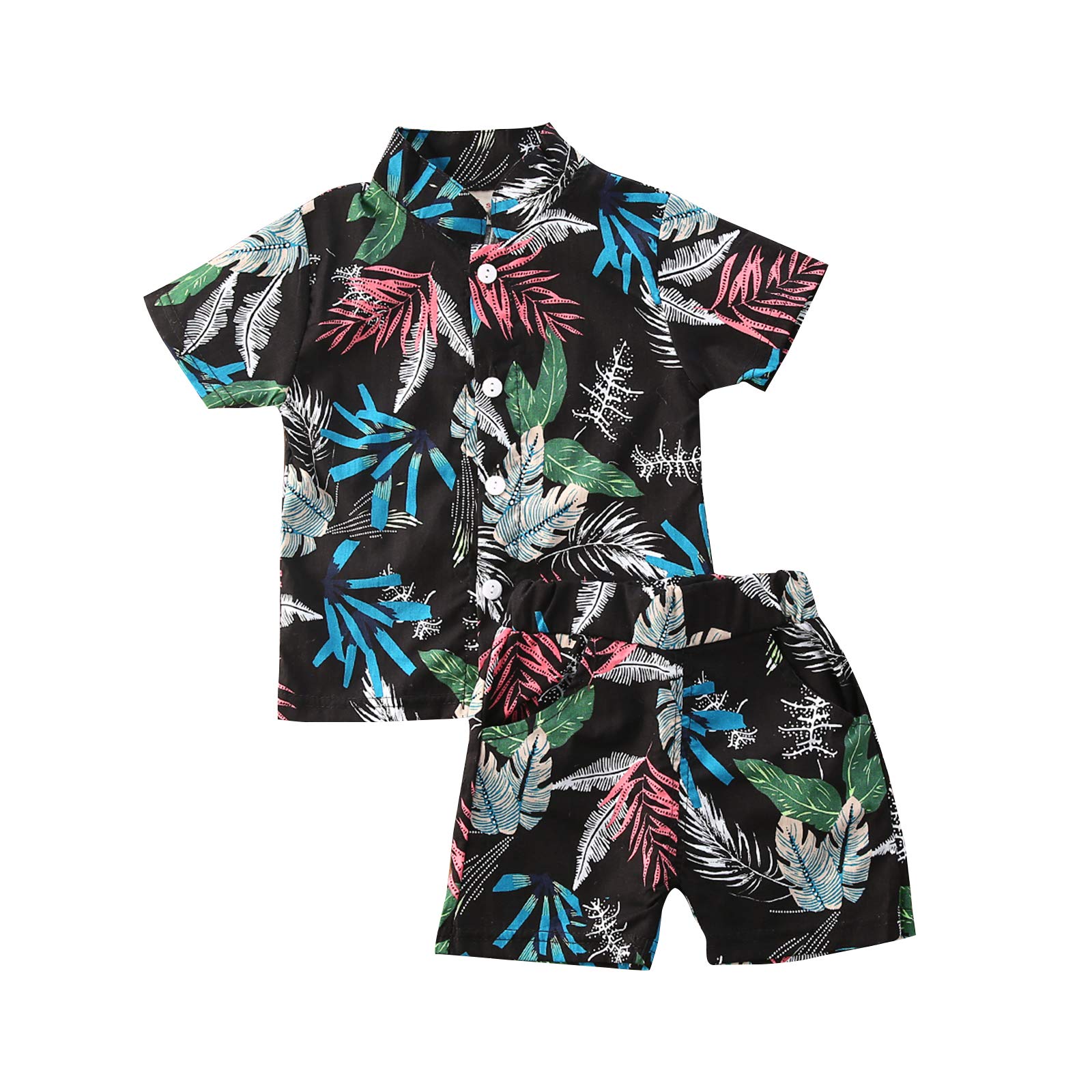 Boys Summer Floral Shorts Set - 2PC Hawaiian Outfit for Toddler Beach Play