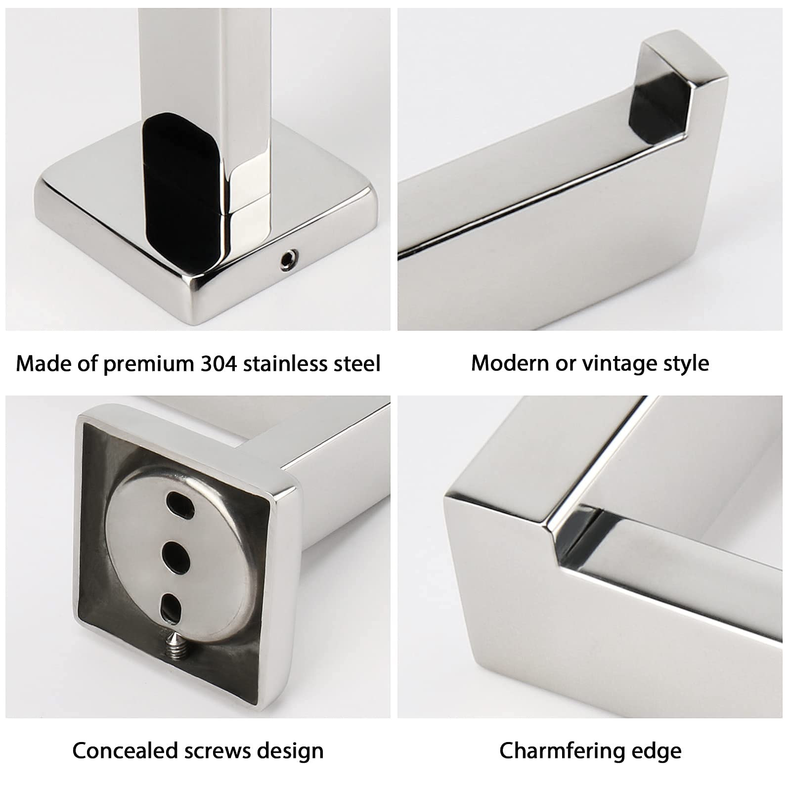 Premium SUS304 Stainless Steel Square Hand Towel Holder & Toilet Paper Holder Set - Rustproof Wall Mounted Bathroom Accessories for Kitchen, Washroom (Chrome Finish) - Perfect for Modern Home Decor & Space Saving Storage