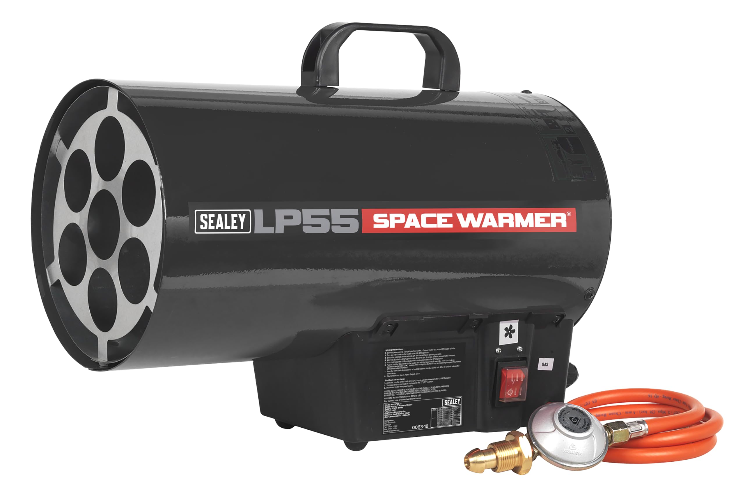 Sealey LP55 54,500 BTU/hr Propane Space Heater for Garages, Workshops & Outdoor Use - Portable High-Power Heating Solution
