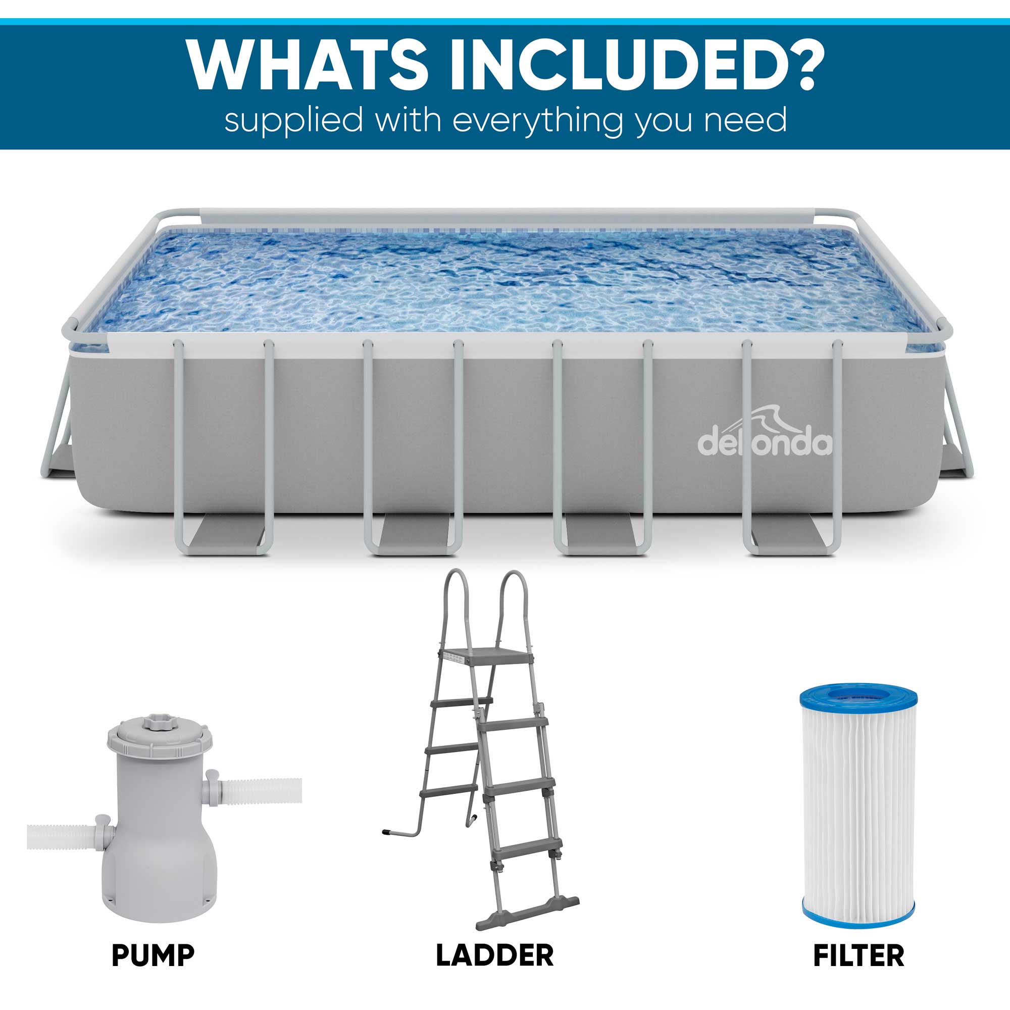 18ft Deluxe Steel Frame Above Ground Swimming Pool with Filter Pump - Durable Rectangular Backyard Pool for Family Fun, Summer Parties & Outdoor Relaxation