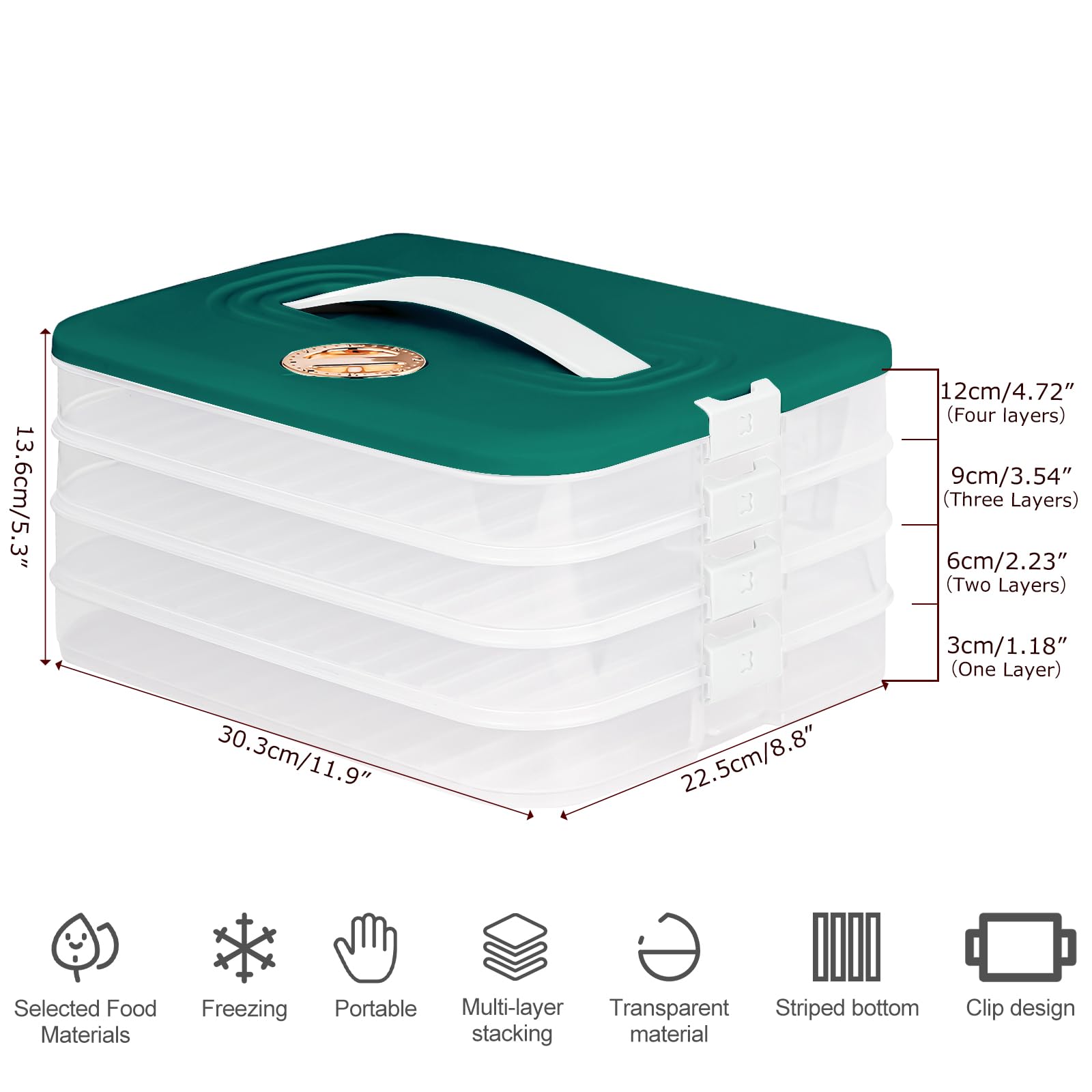 Liatinbo 4-Layer Stackable Cookie Carrier with Lid & Handle - Portable Dessert Container for Cookies, Dumplings, Cupcakes & Pastries - Food Storage & Transport Solution (Blue) - Perfect for Parties, Picnics & Baking Events
