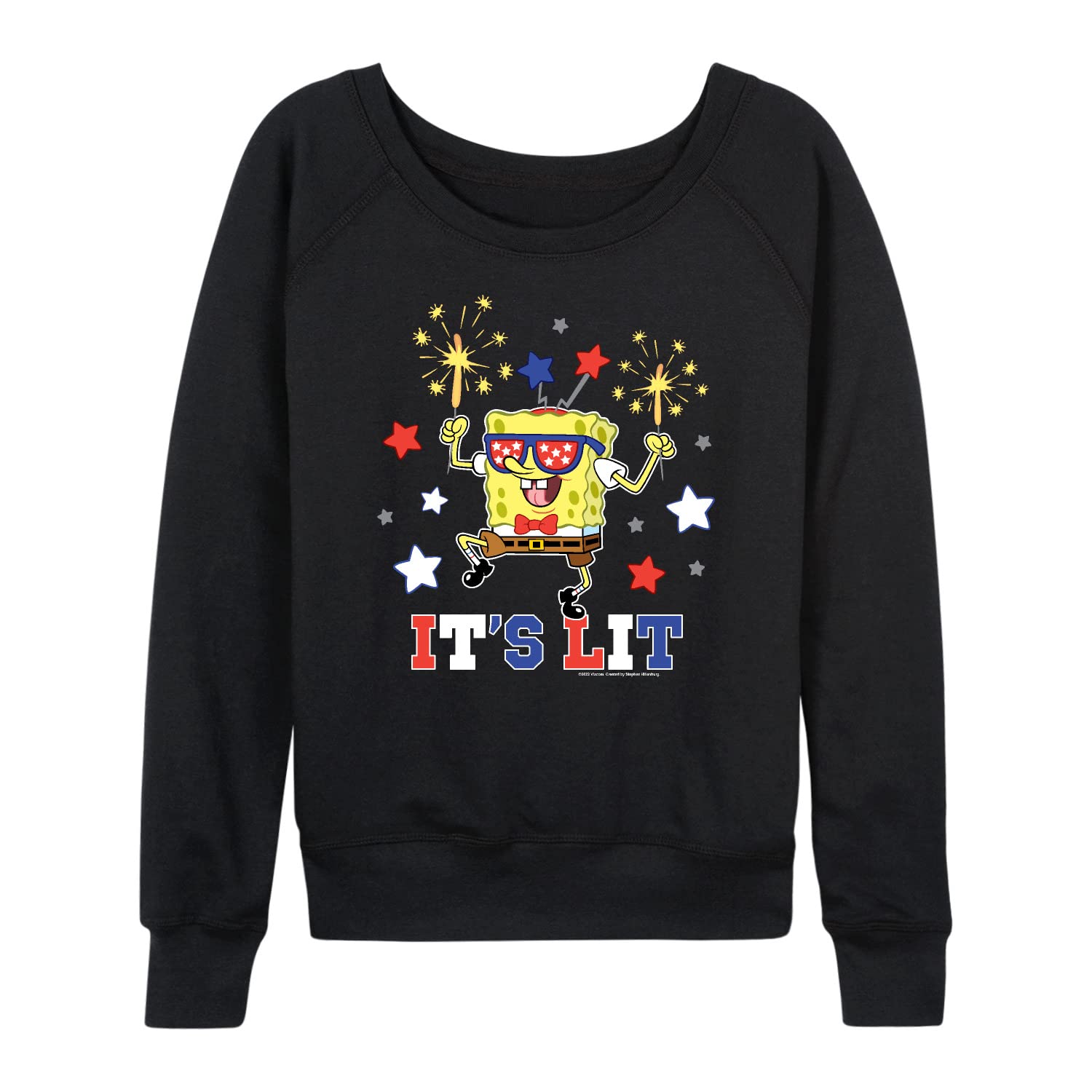 HYBRID APPAREL SpongeBob SquarePants 'It's Lit' Women's Lightweight French Terry Pullover Hoodie - Casual Loungewear & Streetwear for Fans