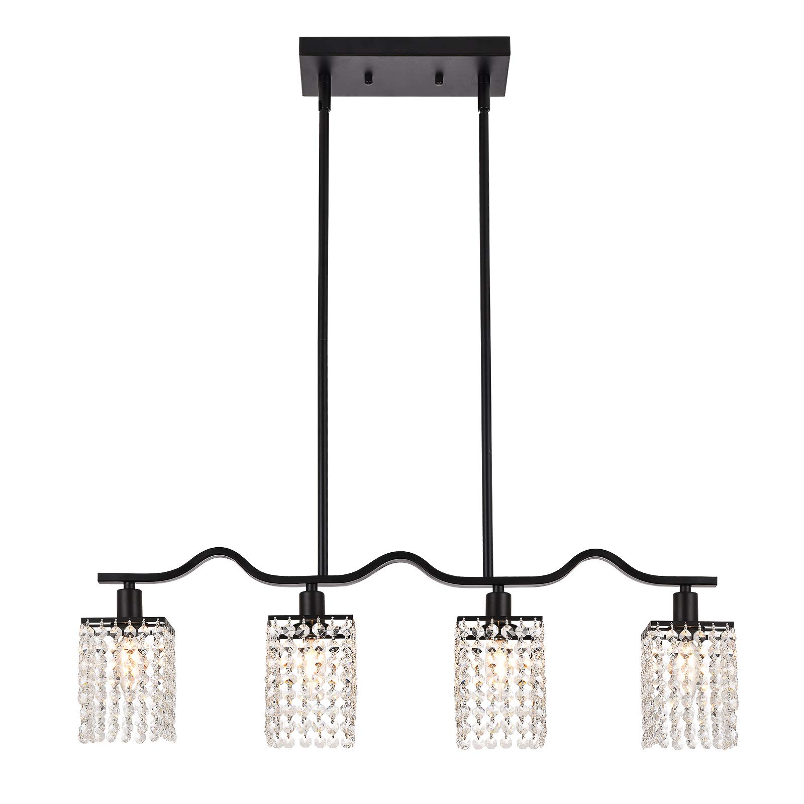 Modern Crystal Chandelier 4-Light Kitchen Island Pendant - K9 Crystal Rectangular Ceiling Light Fixture with Adjustable Height - Perfect for Dining Room, Kitchen, Breakfast Nook & Home Decor Lighting
