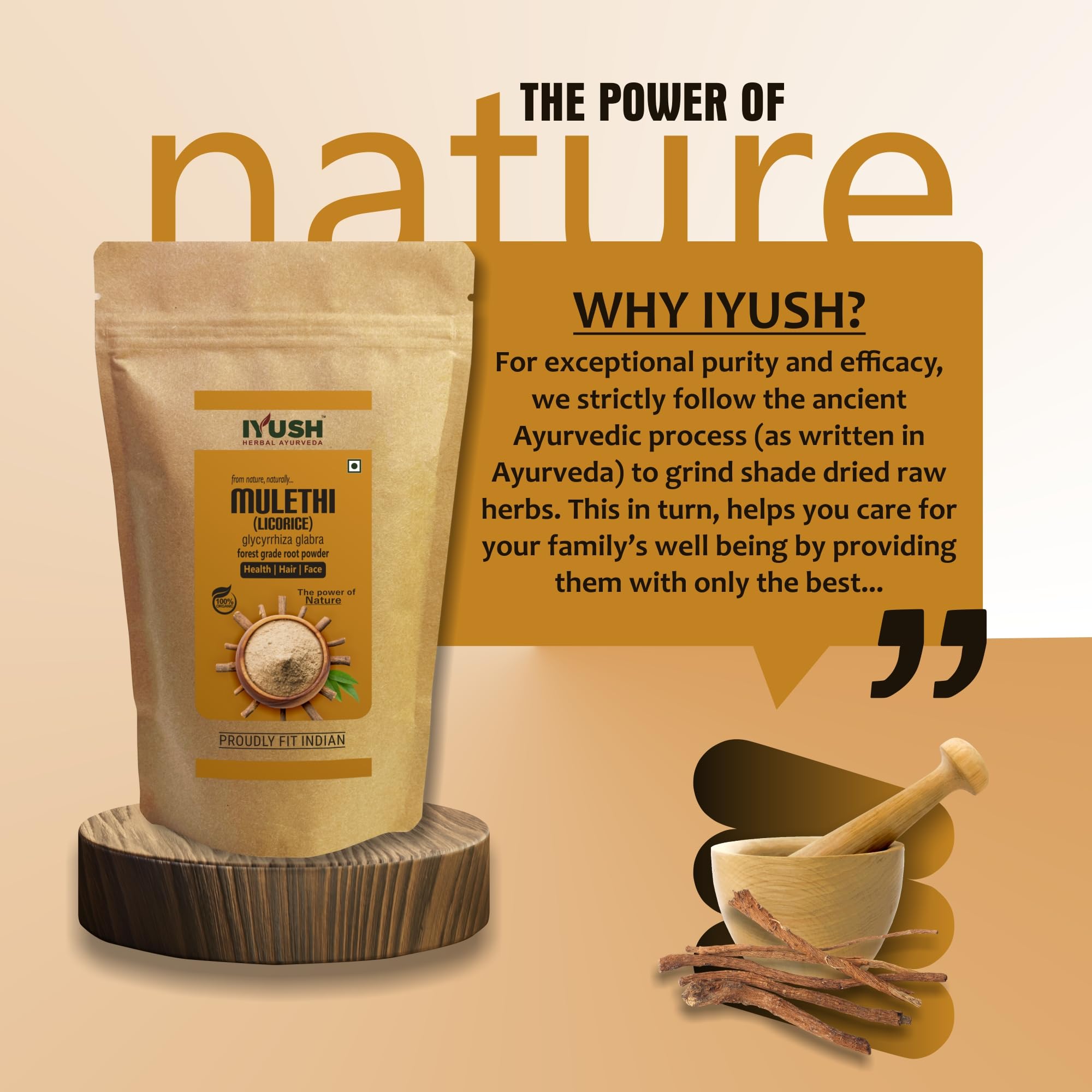 IYUSH Ayurvedic Mulethi Powder (Licorice Root Powder) 400g - Natural Skin Whitening, Brightening & Glowing Face Treatment | Organic Herbal Supplement for Healthy Skin & Digestion | Perfect for DIY Face Masks, Smoothies & Herbal Teas
