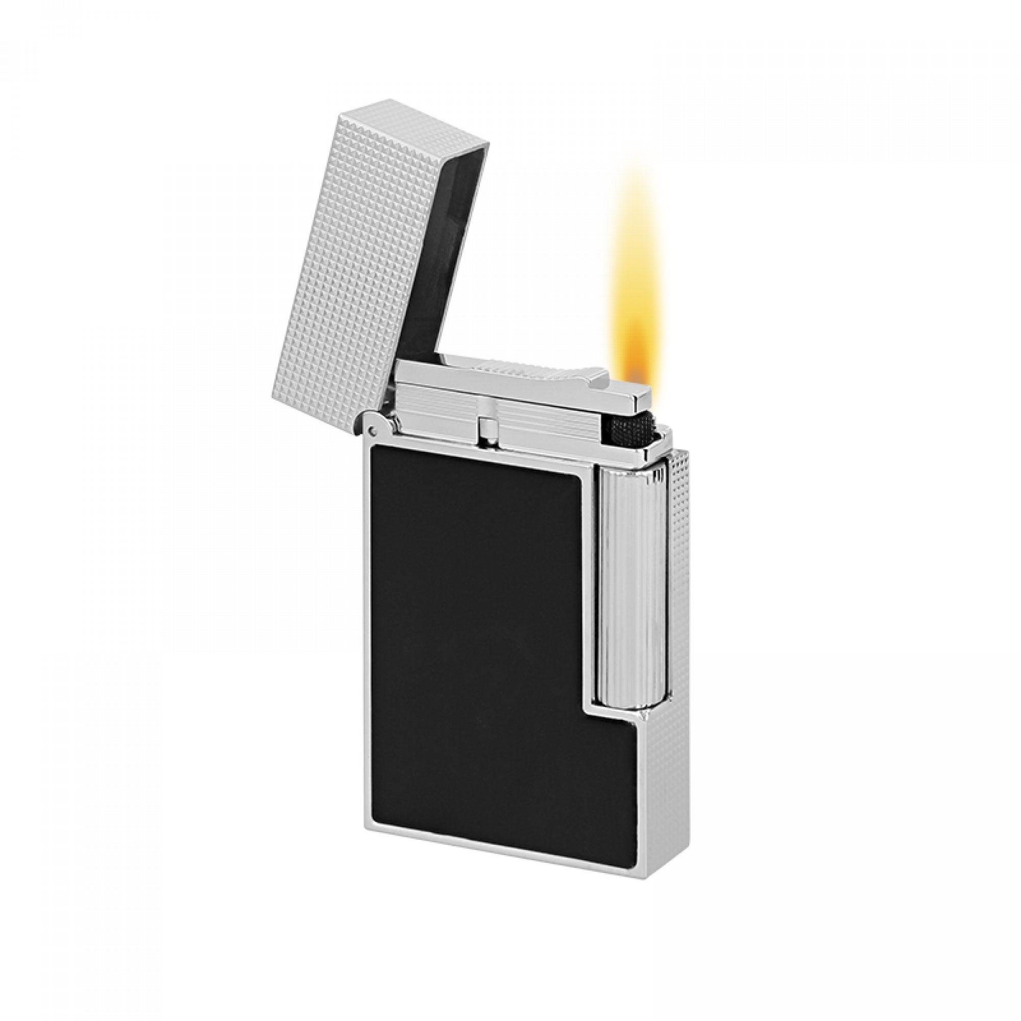 S.T. Dupont Ligne 2 Diamond Head Platinum & Black Luxury Lighter - Perfect for Cigars, Gifts & Collectors | Premium Windproof Flame for Outdoor Use