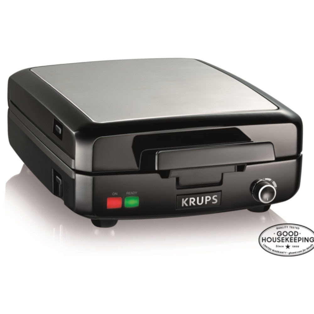 KRUPS GQ502D51 Belgian Waffle Maker - 4 Slice Stainless Steel Waffle Iron with Adjustable Browning Control | Perfect for Breakfast, Brunch & Family Gatherings | Blemished Packaging with Full Warranty