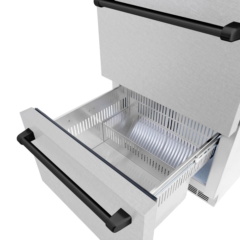 ZLINE Autograph Edition 24 Inch Touchstone 168 Can Outdoor Rated Dual Refrigerator Drawer - Stainless Steel Doors & Matte Black Handles (RDSOZ SN 24 MB) | Perfect for Outdoor Kitchens, Patio Bars & Entertaining Spaces