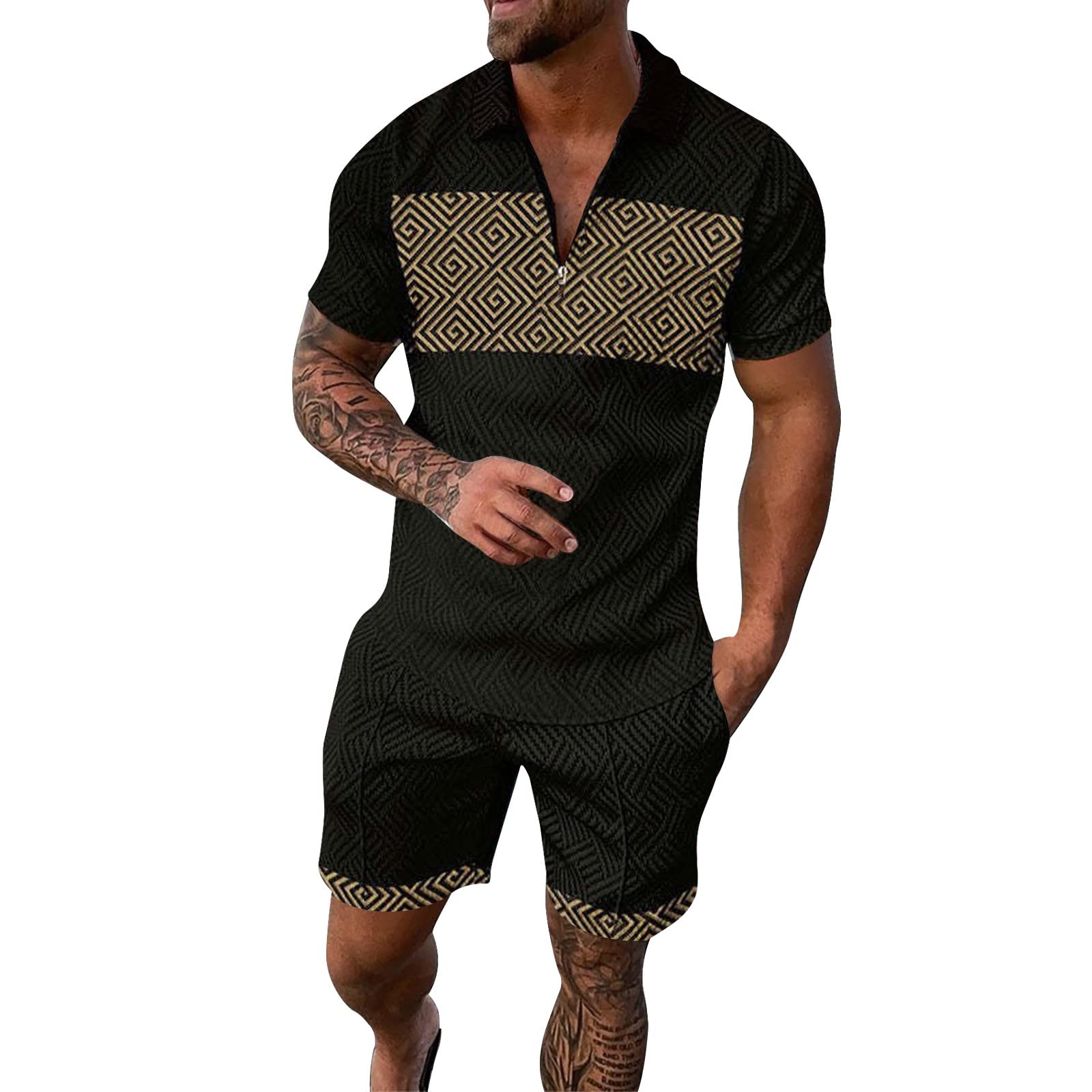 Men's Summer Tracksuit Set - 2-Piece Activewear Short Sleeve Polo Shirt & Sports Shorts | Breathable Workout Outfit for Gym, Running & Casual Wear