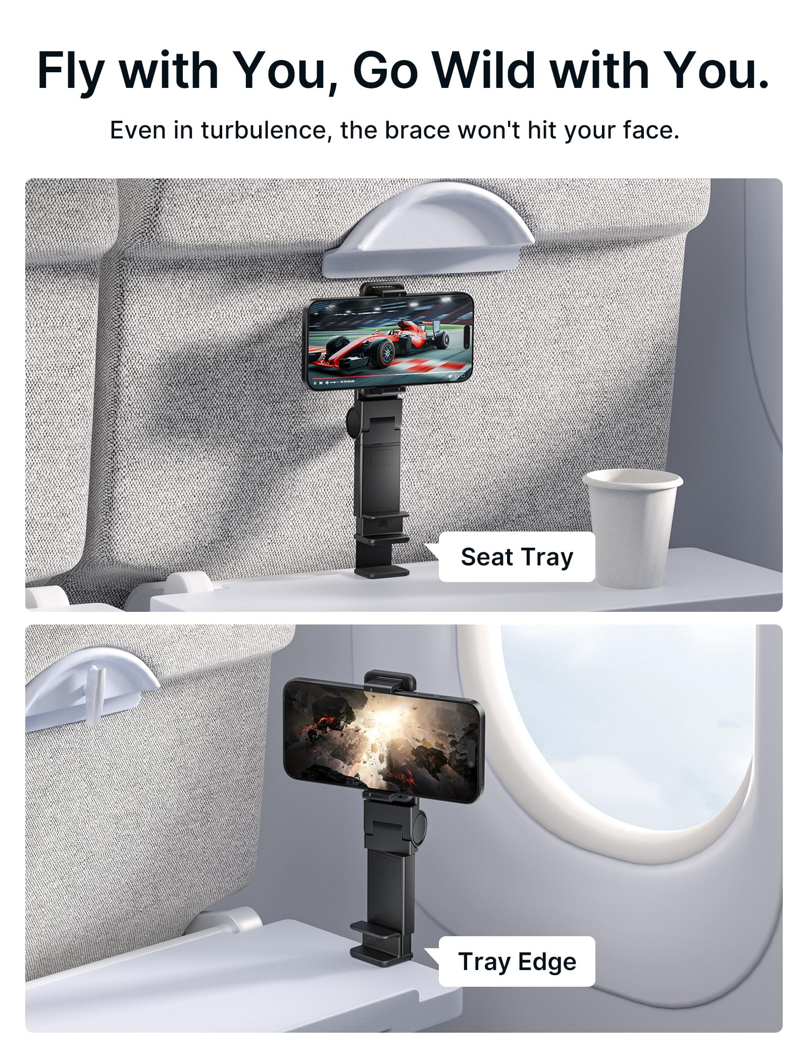 JSAUX 360° Airplane Phone Holder - Universal In-Flight Mount for Hands-Free Travel