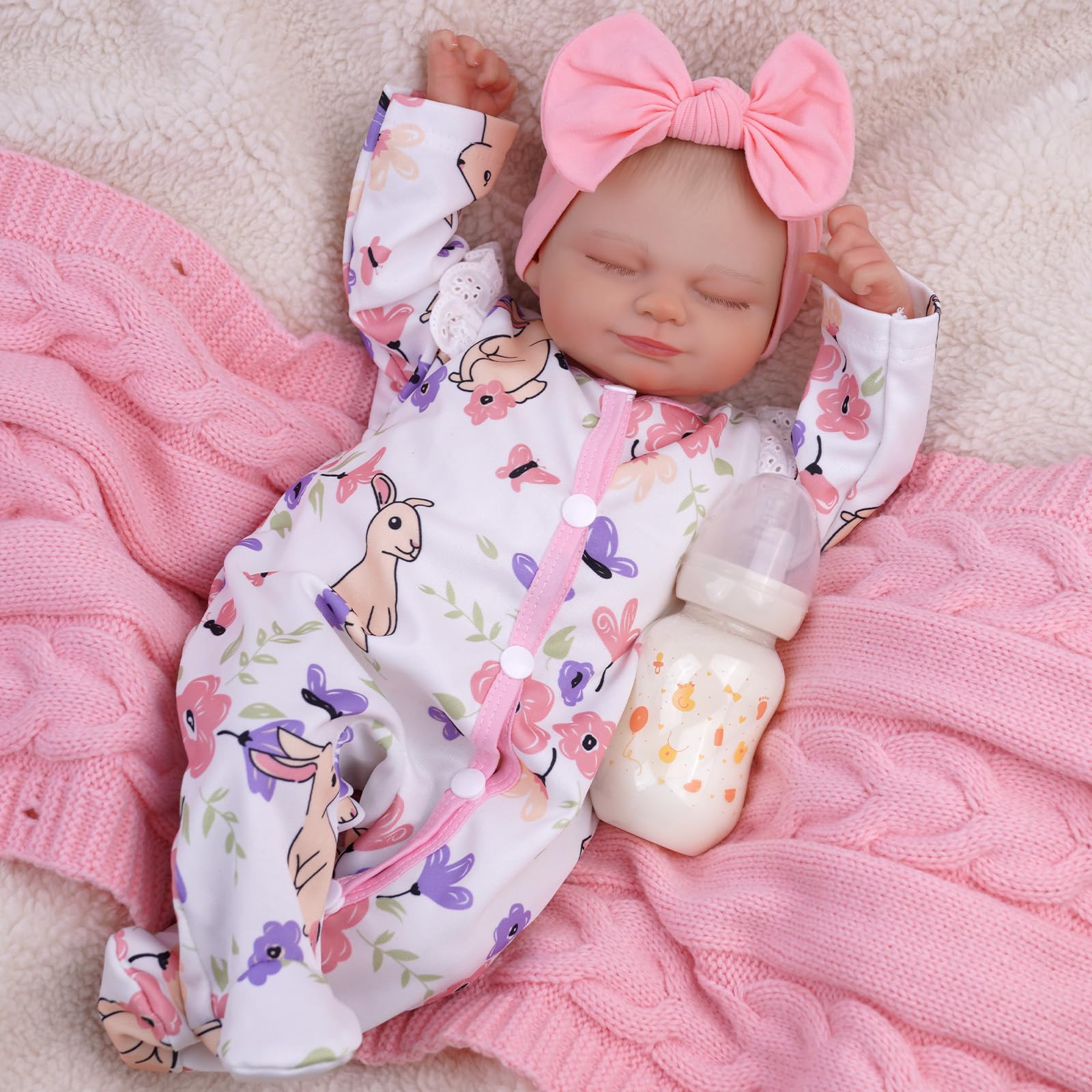 Lifelike Reborn Baby Doll Skylar - 17 Inch Realistic Newborn Baby Doll with Cute Smile & Headband, Sleeping Girl Doll for Kids Age 3+ | Perfect Gift for Toddlers, Collectors & Therapy Use