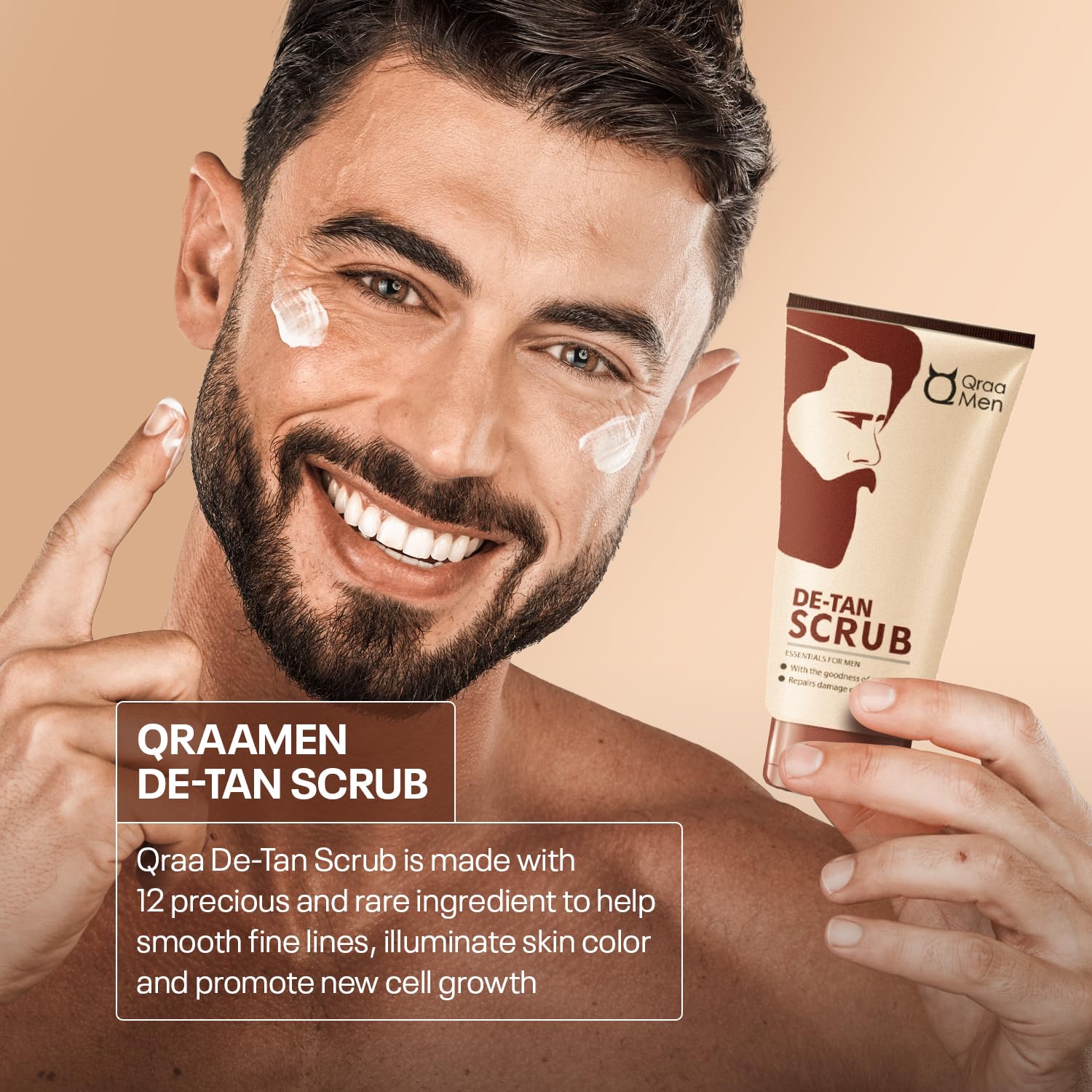 Qraa Men De Tan Pack with De Tan Scrub - Skin Brightening & Lightening Treatment | Blackhead & Dirt Removal | Tan Removal Face Scrub & Pack | 100g x 2 (Pack of 2) | Perfect for Men's Daily Skincare & Post-Sun Care Routine