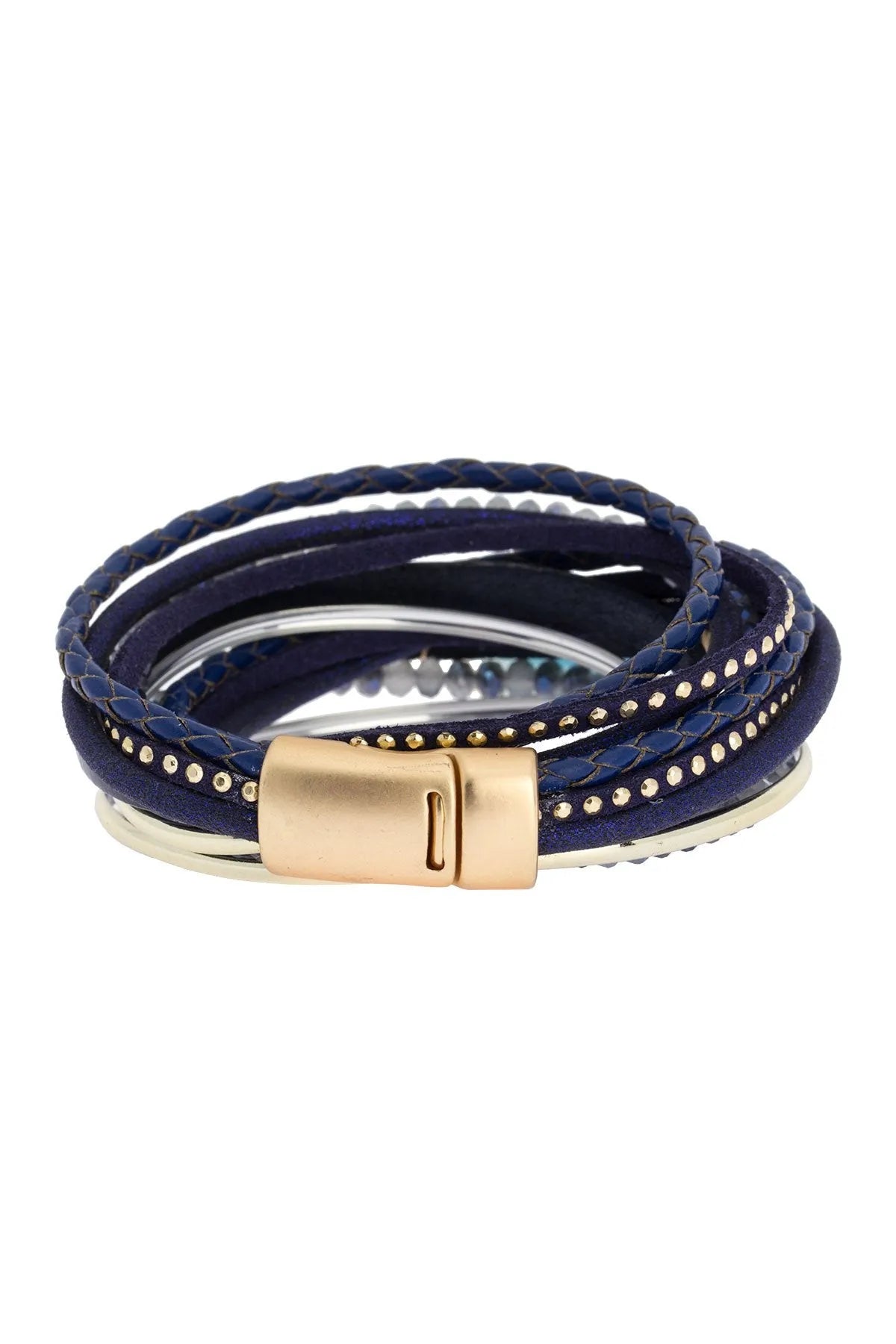 Navy Blue Stone Crystal Leather Bracelet for Women - Boho Chic Adjustable Wrap Bracelet for Everyday Wear & Gift Giving