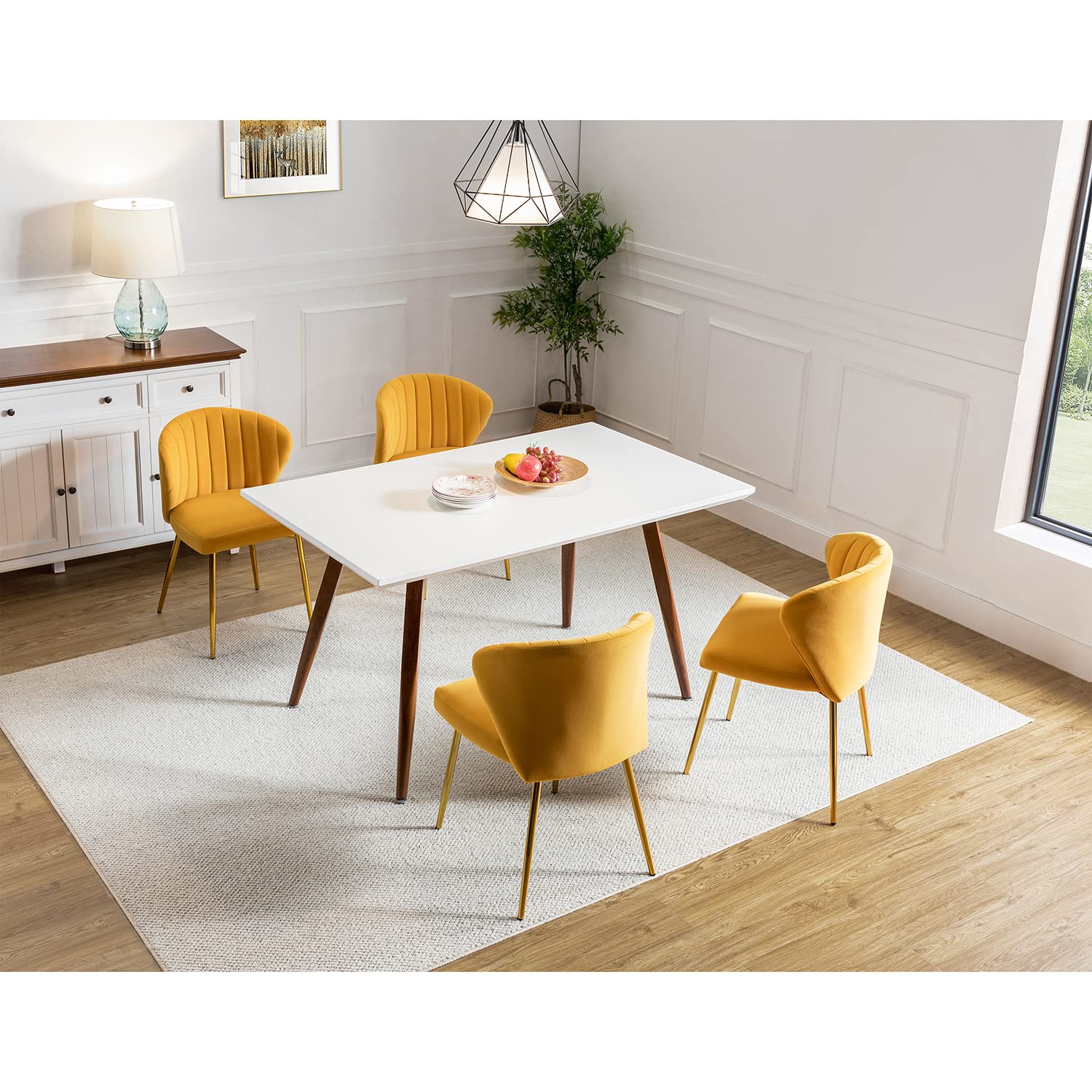 TINA'S HOME Modern Velvet Dining Chairs with Golden Metal Legs - Tufted Back Accent Chair for Living Room, Kitchen, Bedroom & Vanity | Small Upholstered Side Chair in Mustard Yellow - Perfect for Home Decor, Beauty Room & Patio Seating