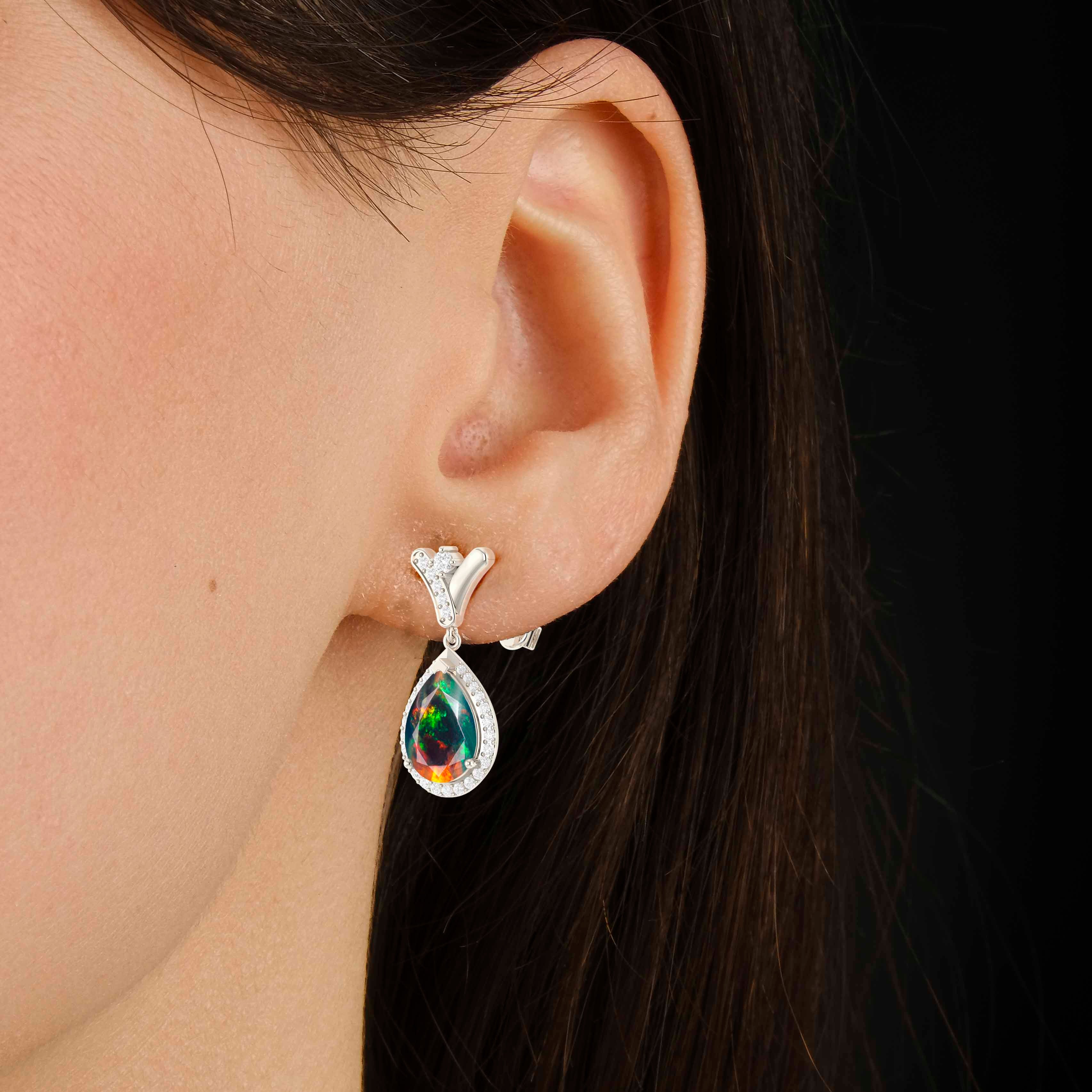 V-Shaped Natural Black Opal Drop Earrings with Push Back Closures | Elegant Dangle Earrings for Women, Perfect for Parties, Weddings & Evening Events