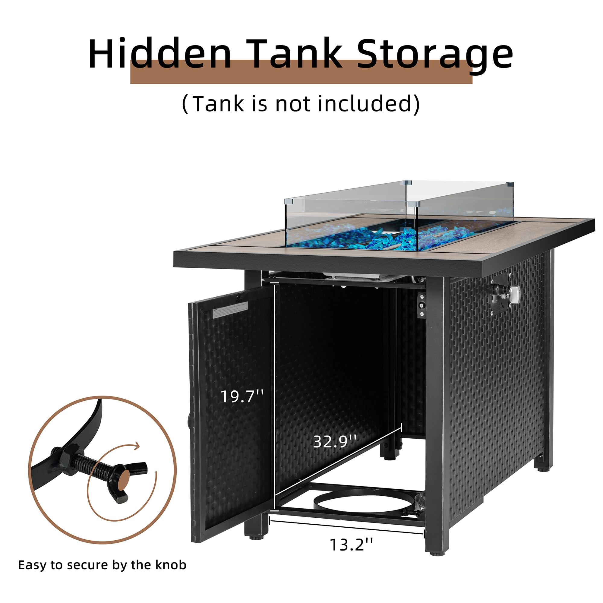 Shintenchi 45 Inch Outdoor Propane Fire Pit Table - 50,000 BTU Steel Gas Fire Pit with Glass Window Protector, Lid, Crystal Stones & Waterproof Cover - Rattan Pattern Brown Top for Patio, Garden, Backyard & Poolside Gatherings