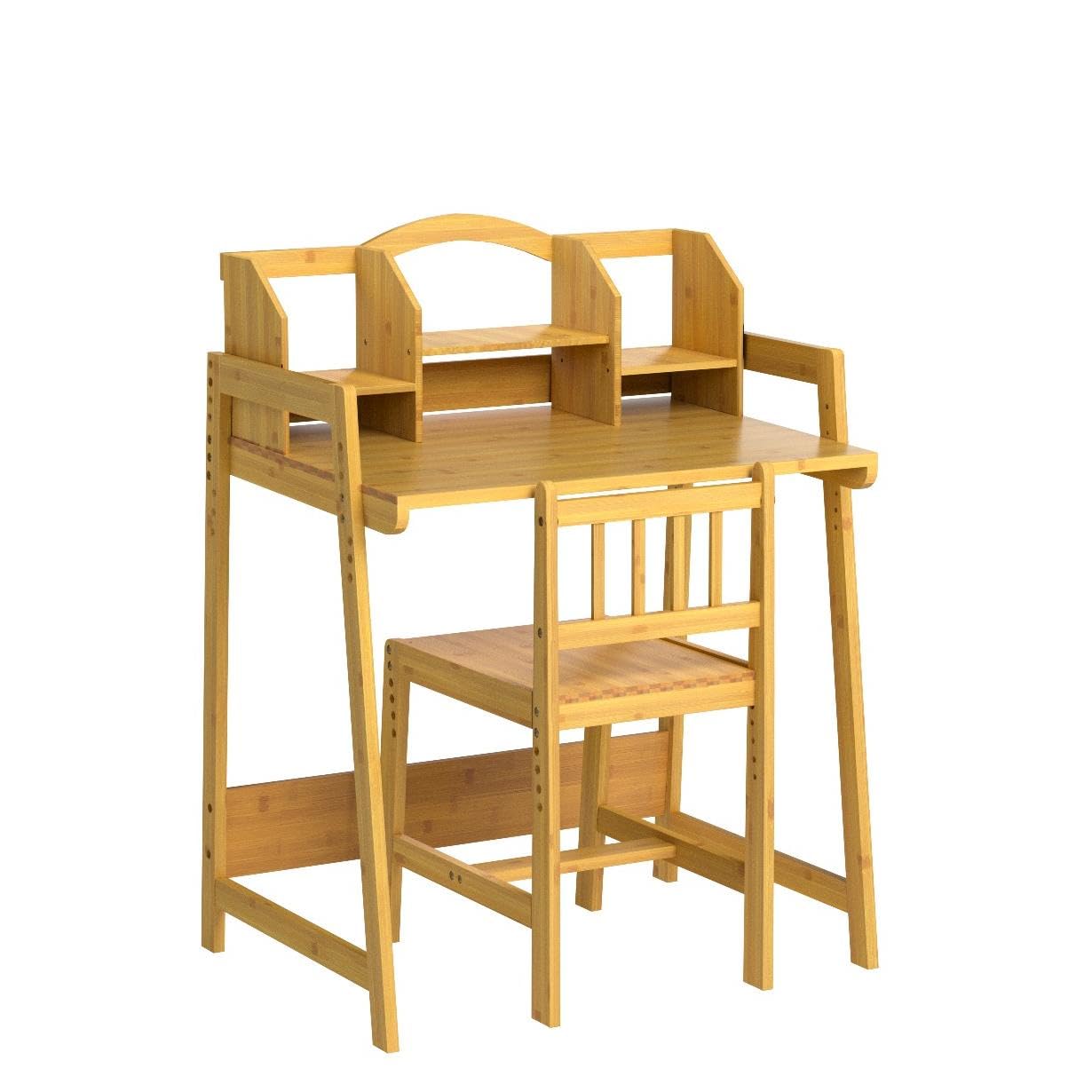 UNICOO Adjustable Bamboo Kids Desk and Chair Set - Ergonomic Study Table for Children, Eco-Friendly & Height Adjustable (Natural Wood) - Perfect for Homework, Drawing, and Online Learning at Home