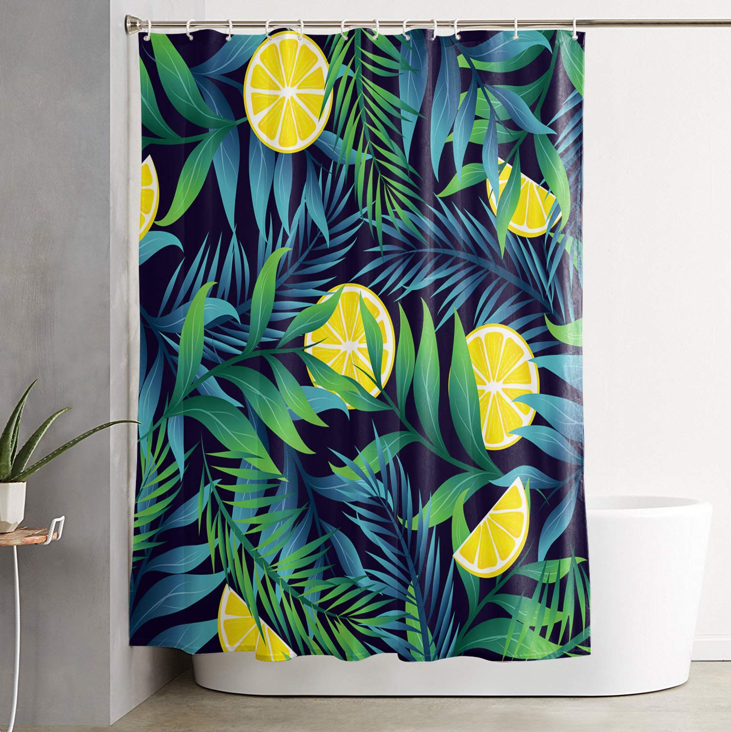 OneHoney Tropical Palm Leaf Shower Curtain Set - Waterproof Polyester Bath Curtain with Hooks for Bathroom Decor, Beach & Summer Theme - Perfect for Coastal, Vacation Home or Tropical Bathroom Design