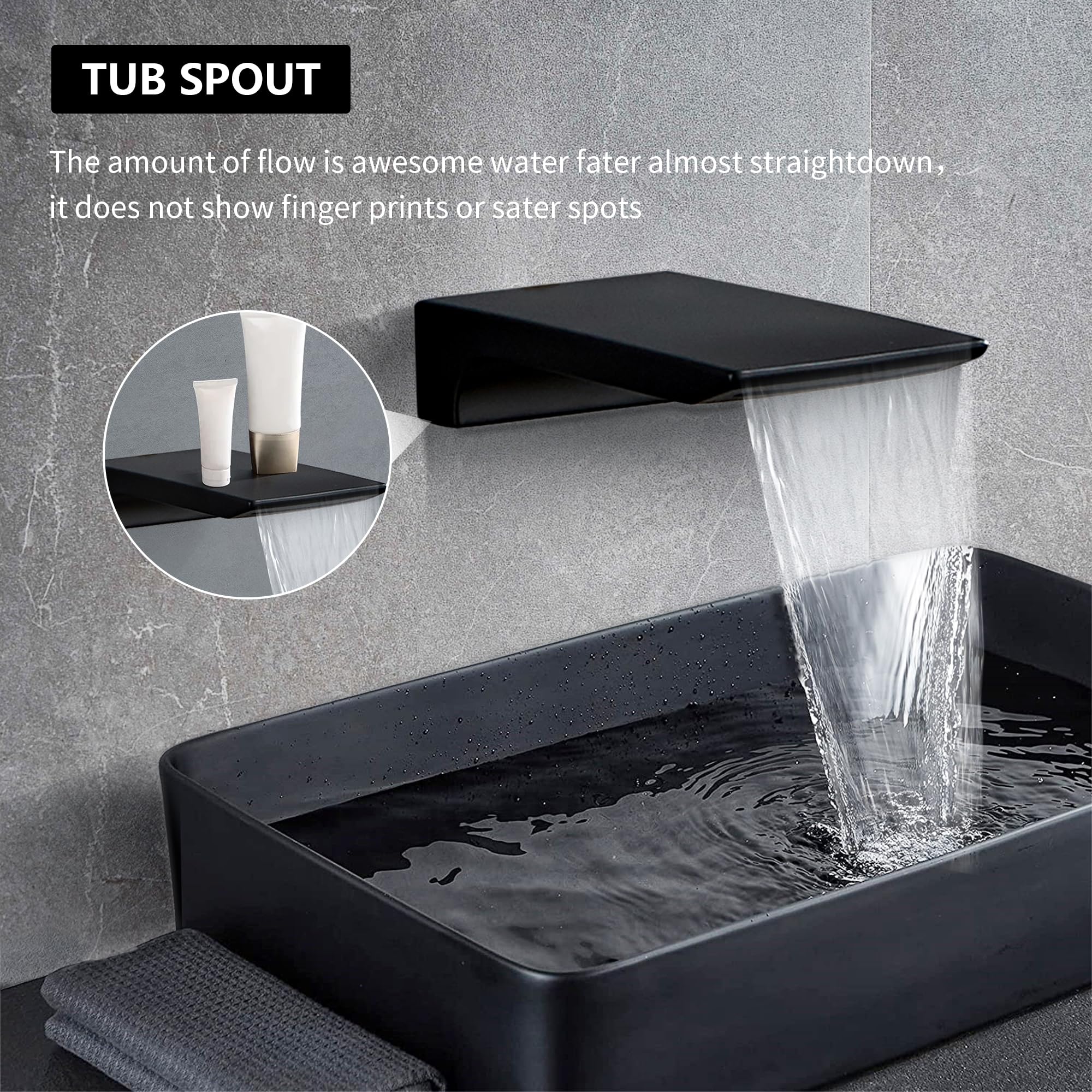 Premium Matte Black Shower Faucet Set - 10 Inch Square Rainfall Shower Head, 3-Function Handheld Shower & Waterfall Bathtub Spout - Complete Wall Mounted Bathroom Shower System for Luxurious Spa Experience at Home