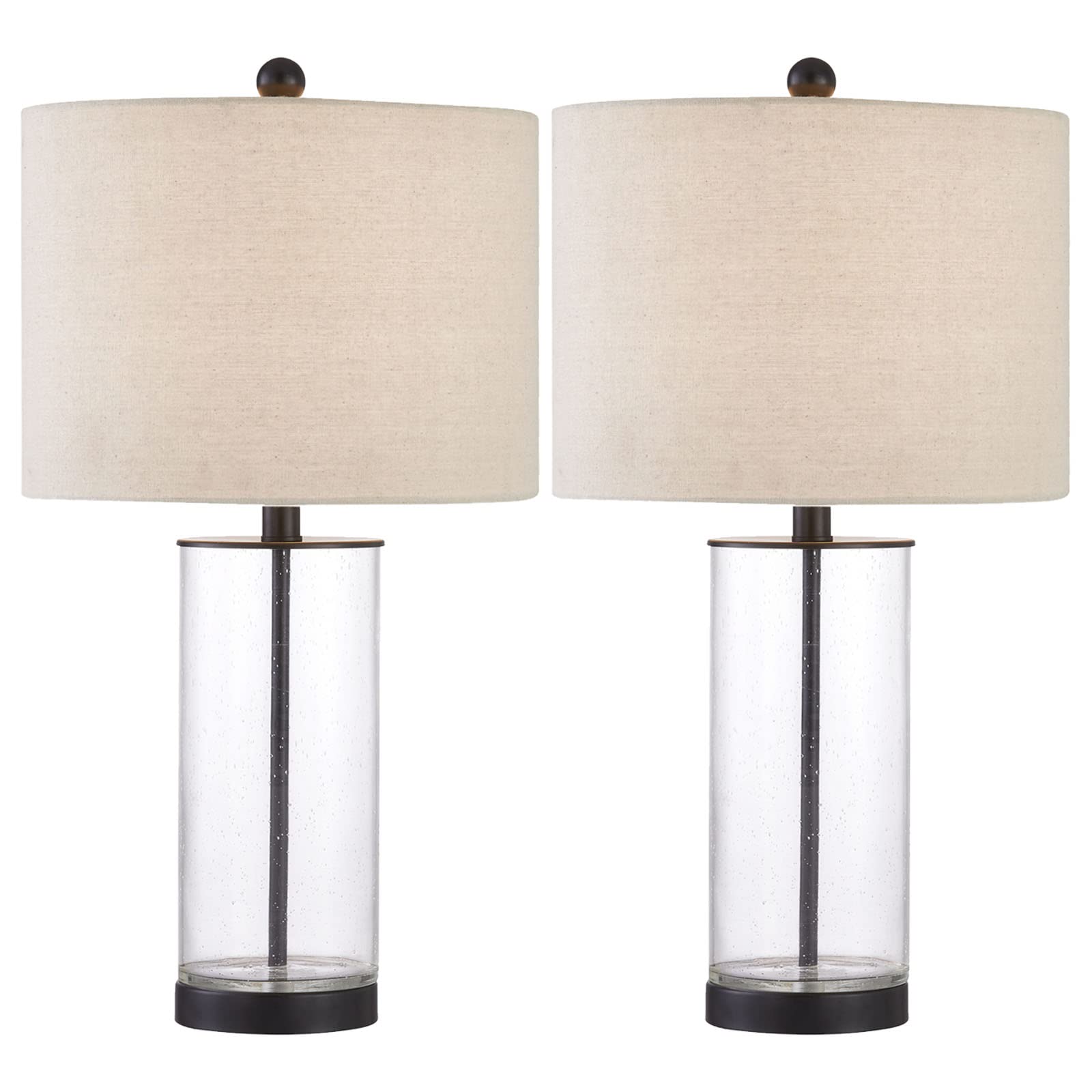 Maxax 2-Pack Dimmable Table Lamps with Seeded Glass Base & Oatmeal Fabric Shade - 3-Way Lighting for Bedroom, Living Room, Office - 23.75