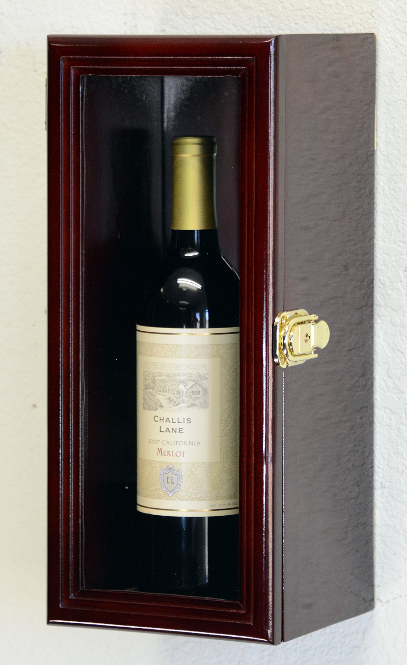 Single Wine Bottle Wall Display Case with Mirror Back - Cherry Finish - Holds Bordeaux, Cabernet, Burgundy, Pinot & Champagne Magnum Bottles - Perfect for Home Bars, Wine Cellars & Dining Room Decor