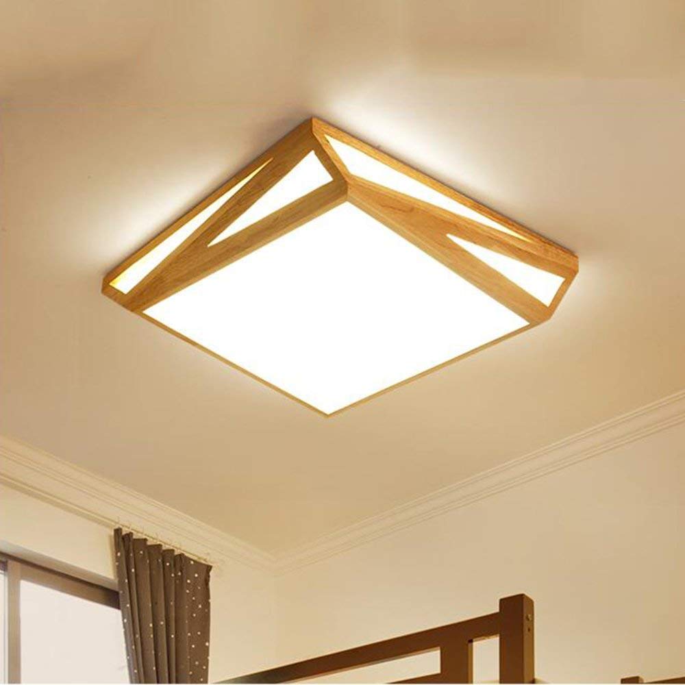 Artistic Wood Panel LED Ceiling Light with Remote Control - Modern Solid Wood Ceiling Lamp for Lounge, Bedroom & Hotel Decor - Energy Efficient Ambient Lighting for Home & Commercial Spaces