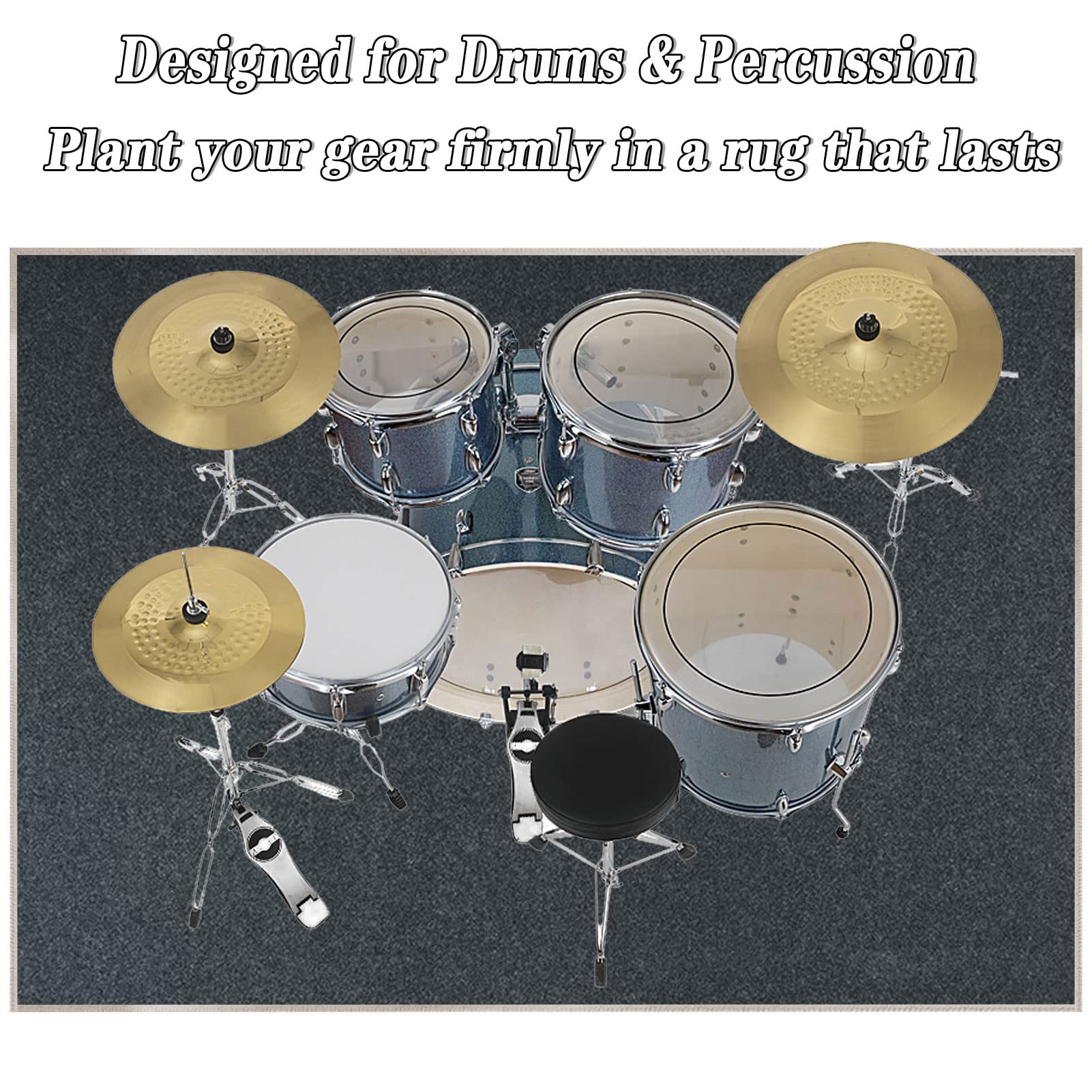 Non-Slip Soundproof Drum Rug Mat for Electronic & Jazz Drum Kits - Bass Drum & Snare Pad Protector - Durable Musical Instrument Carpet for Home Studios & Live Performances