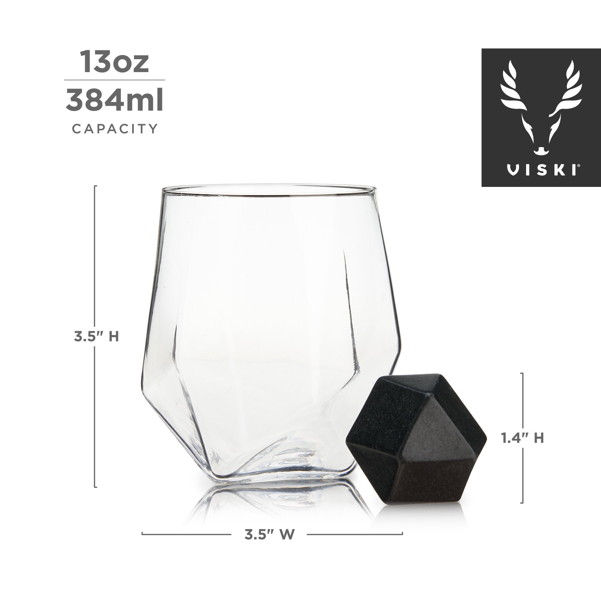 Premium Seneca Faceted Crystal Tumbler & Basalt Hexagon Stone Set - Elegant Whiskey Glasses & Cocktail Stones for Home Bar, Wedding Gifts & Luxury Entertaining