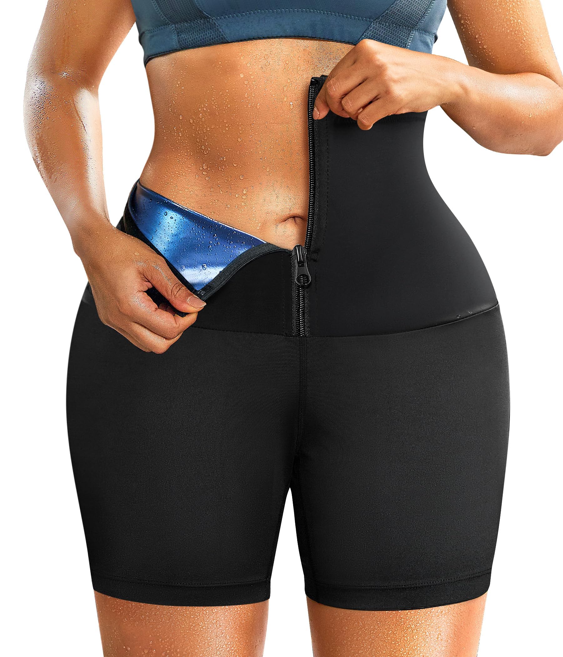 SCARBORO Women's Sauna Sweat Shorts - High Waist Trainer Leggings for Workout & Weight Loss - Compression Body Shaper with Tummy Control Band - Perfect for Gym, Running, Yoga & Sauna Sessions