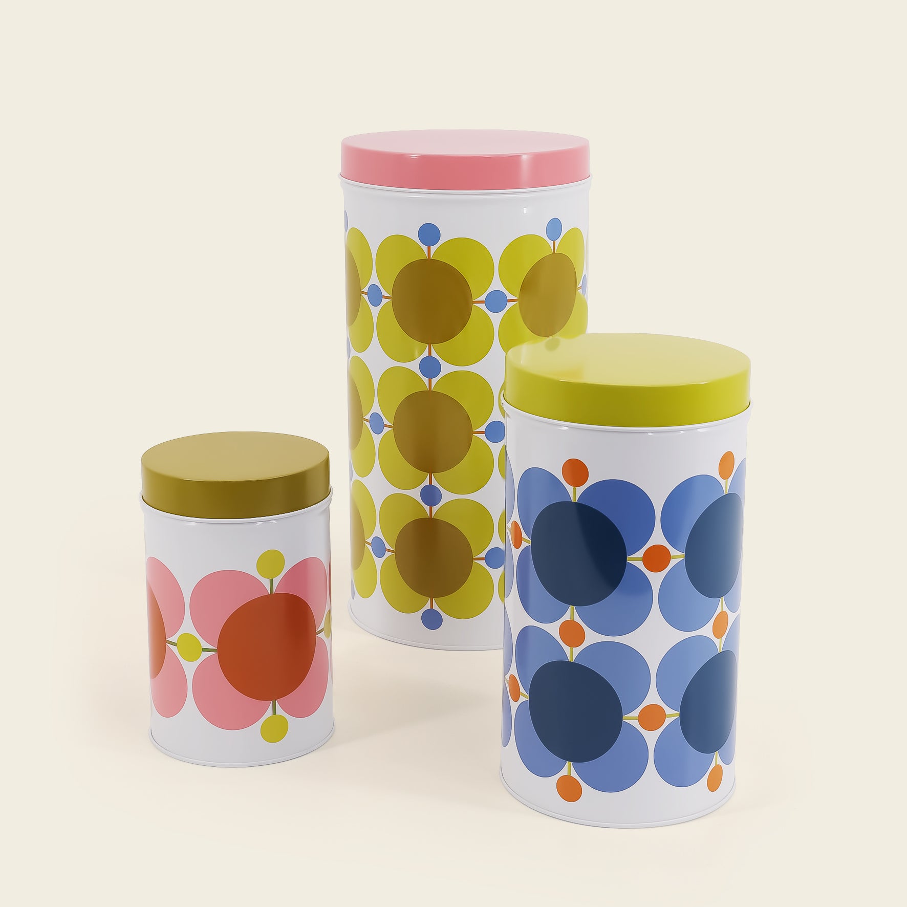 Vintage Style 3-Piece Nesting Canister Tins Set with Atomic Flower Design - Perfect for Kitchen Storage, Coffee, Tea & Spice Organization
