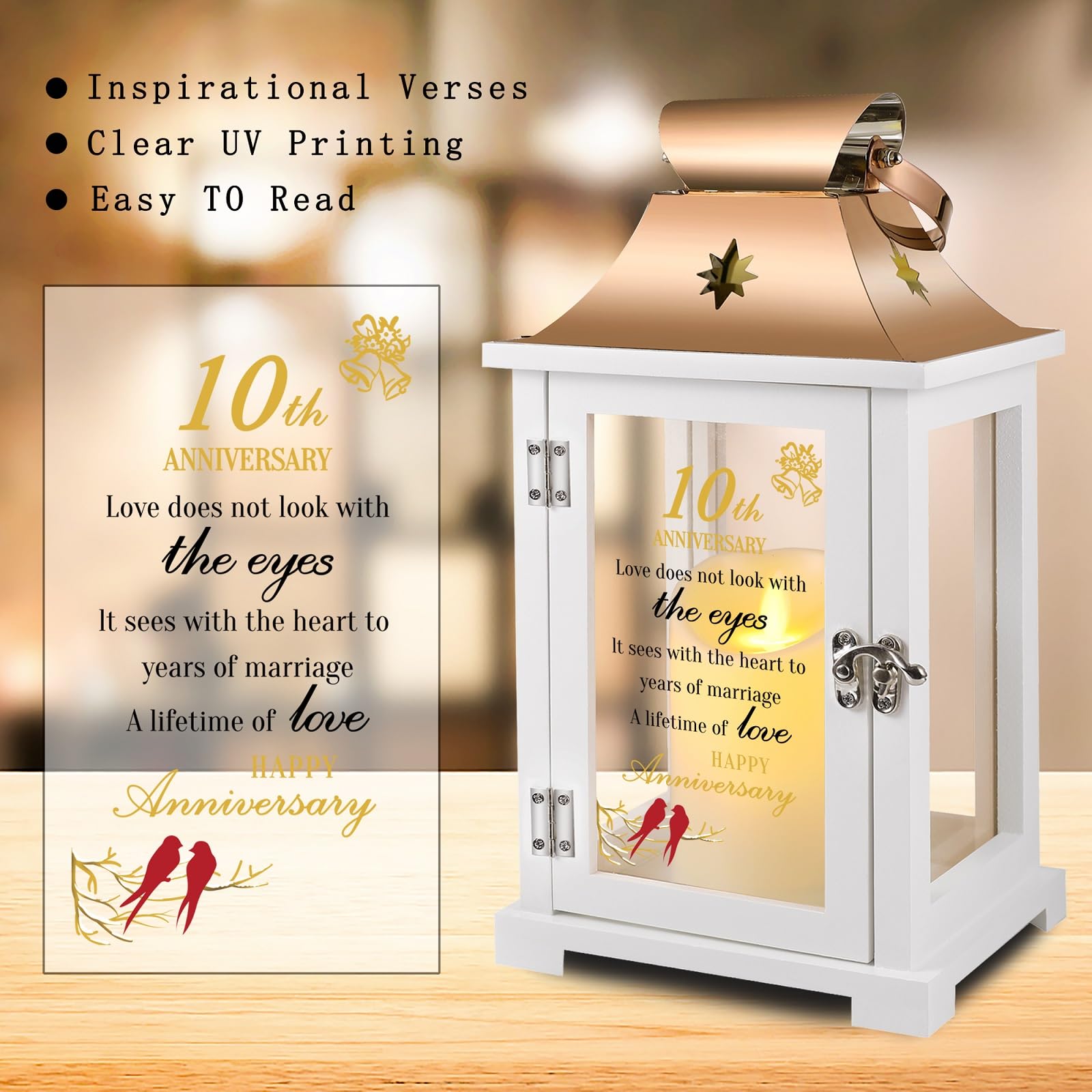 10th Wedding Anniversary Lantern - Romantic Tin Anniversary Gift for Couples, Parents, Husband or Wife | Unique 10 Year Marriage Keepsake | Perfect for Home Decor, Romantic Dinners & Anniversary Celebrations