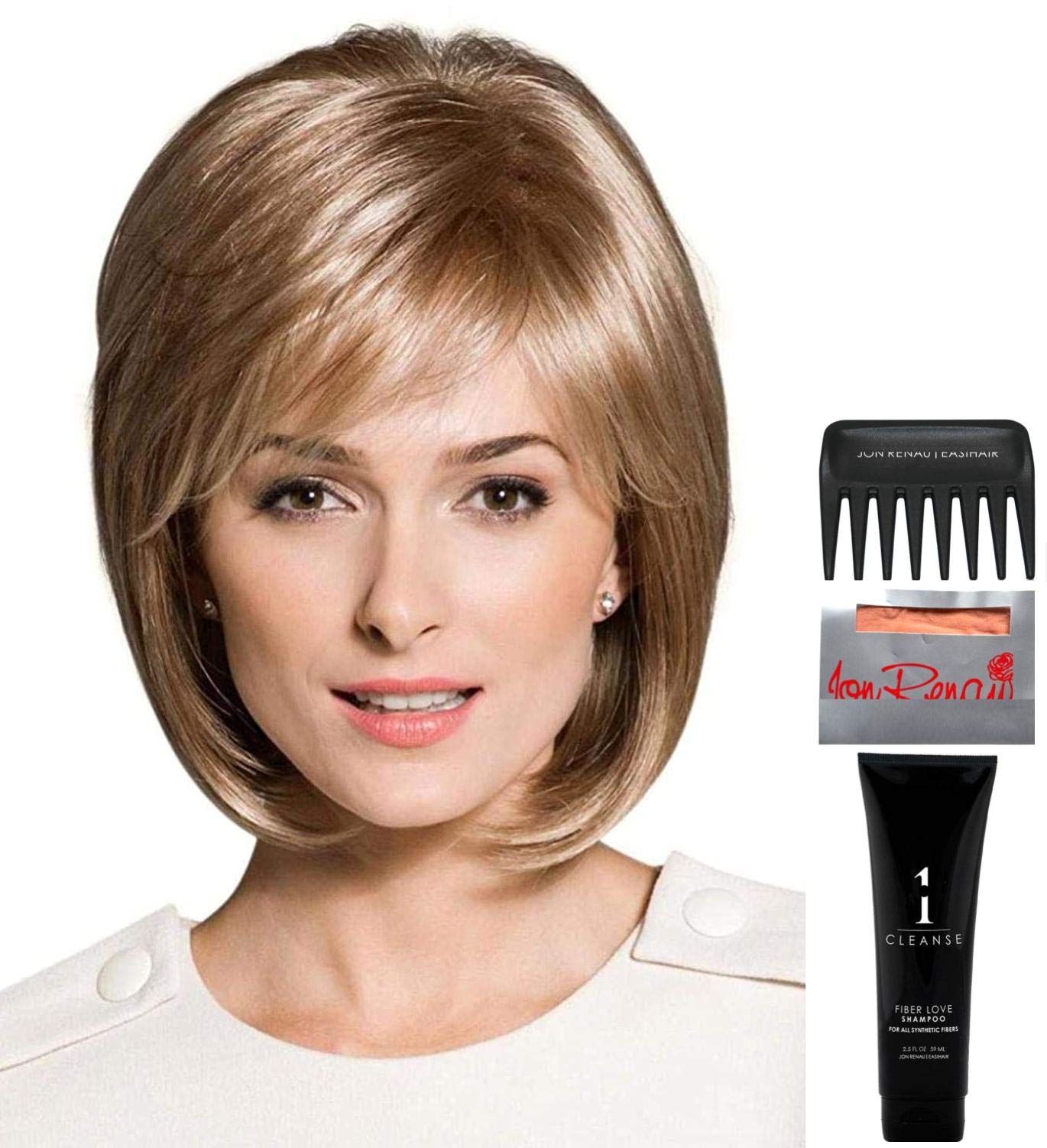 Rene Paris Cameron Wig Bundle - 5pc Set with Christy's Wigs Q&A Booklet, Travel Size Wig Shampoo, Wig Cap & Wide Tooth Comb in Cappuccino - Perfect for Daily Styling, Costume Parties & Hair Loss Solutions