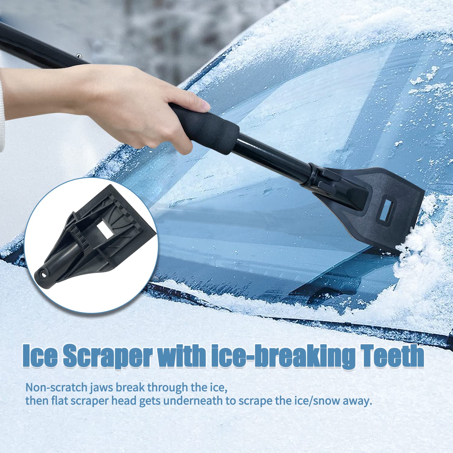 Sutekus Snow Brush Kit with Ice Scraper, Snow Shovel & Windshield Cover for Cars, SUVs, Trucks - All-in-One Winter Car Cleaning Tool (Black) | Perfect for Snow Removal, Ice Clearing & Vehicle Protection in Cold Weather
