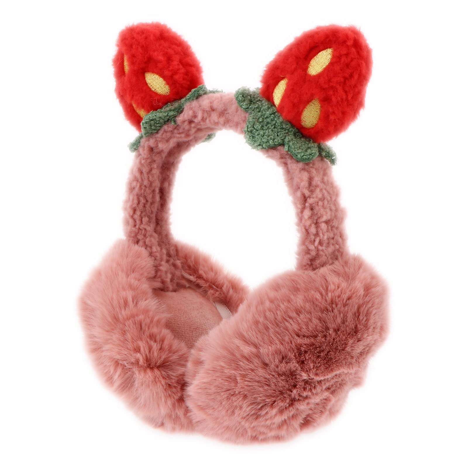 SOIMISS Women's Plush Winter Earmuffs - Soft Warm Fleece Ear Warmers for Girls & Women, Fashionable Strawberry Design for Cold Weather - Perfect for Outdoor Activities, Skiing, Running, and Winter Sports