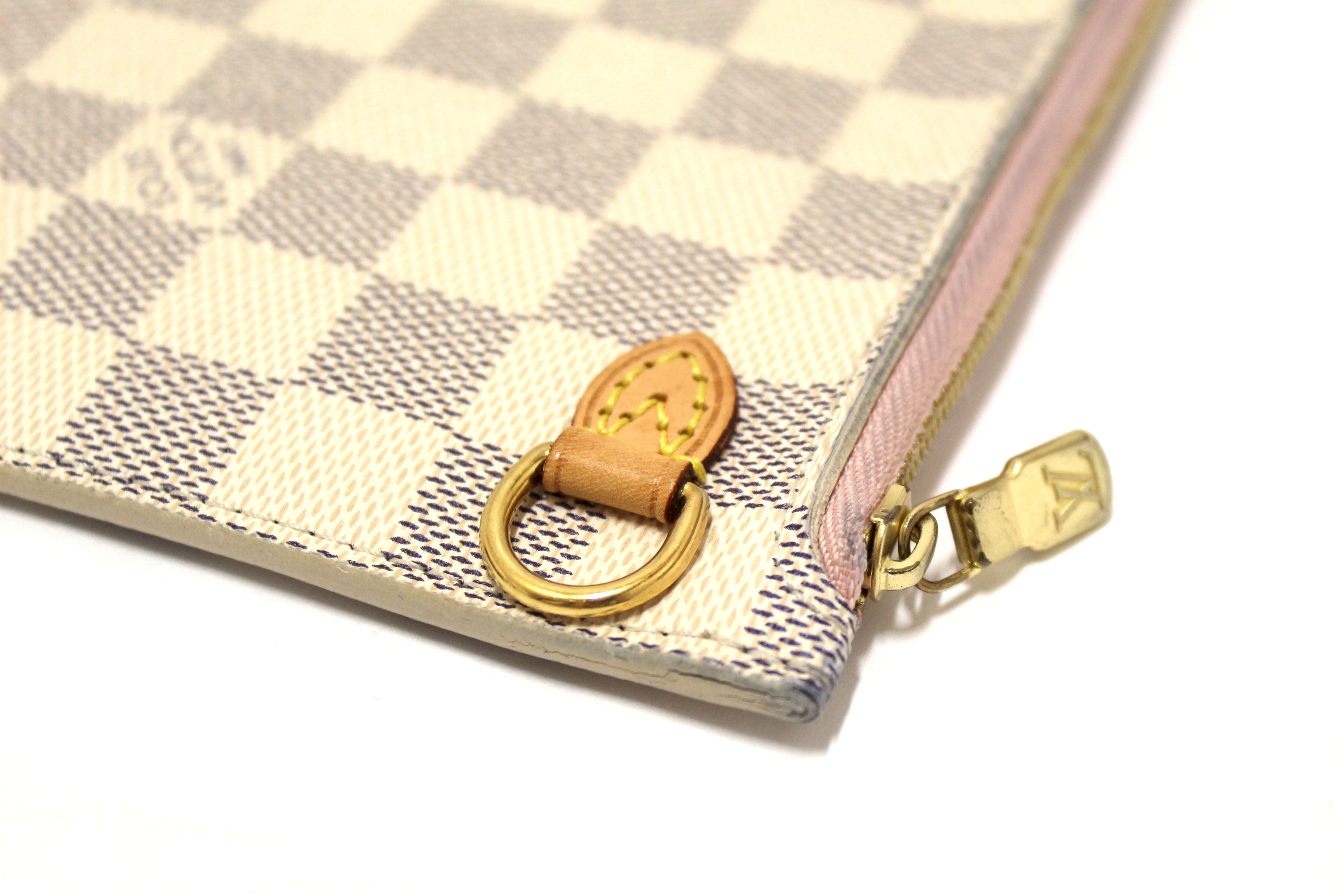 Original Louis Vuitton Damier Azur Canvas Neverfull Pouch Pochette Handbag - Luxury Designer Clutch for Women, Perfect for Travel, Shopping & Evening Events