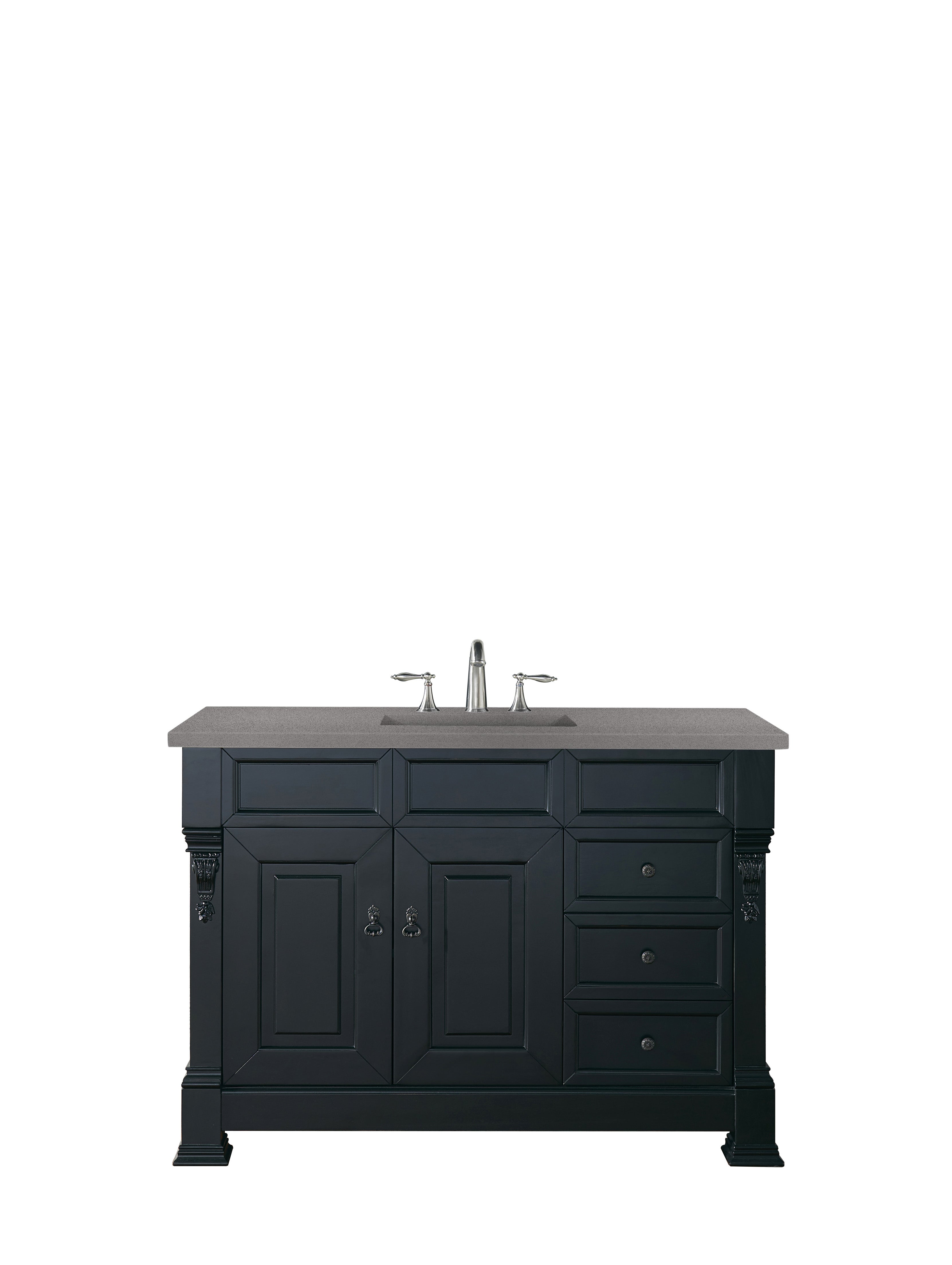 Brookfield 48 Inch Single Bathroom Vanity Set with Antique Black Finish & 3CM Grey Expo Quartz Top - Perfect for Modern and Traditional Bathroom Designs