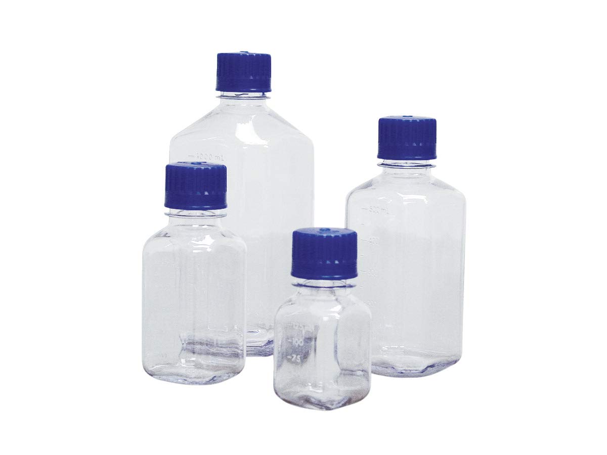 500mL Square Polycarbonate Media Bottles - 6 Pack Lab Bottles for Cell Culture, Sterile Storage & Chemical Solutions - Ideal for Laboratories, Research & Scientific Experiments