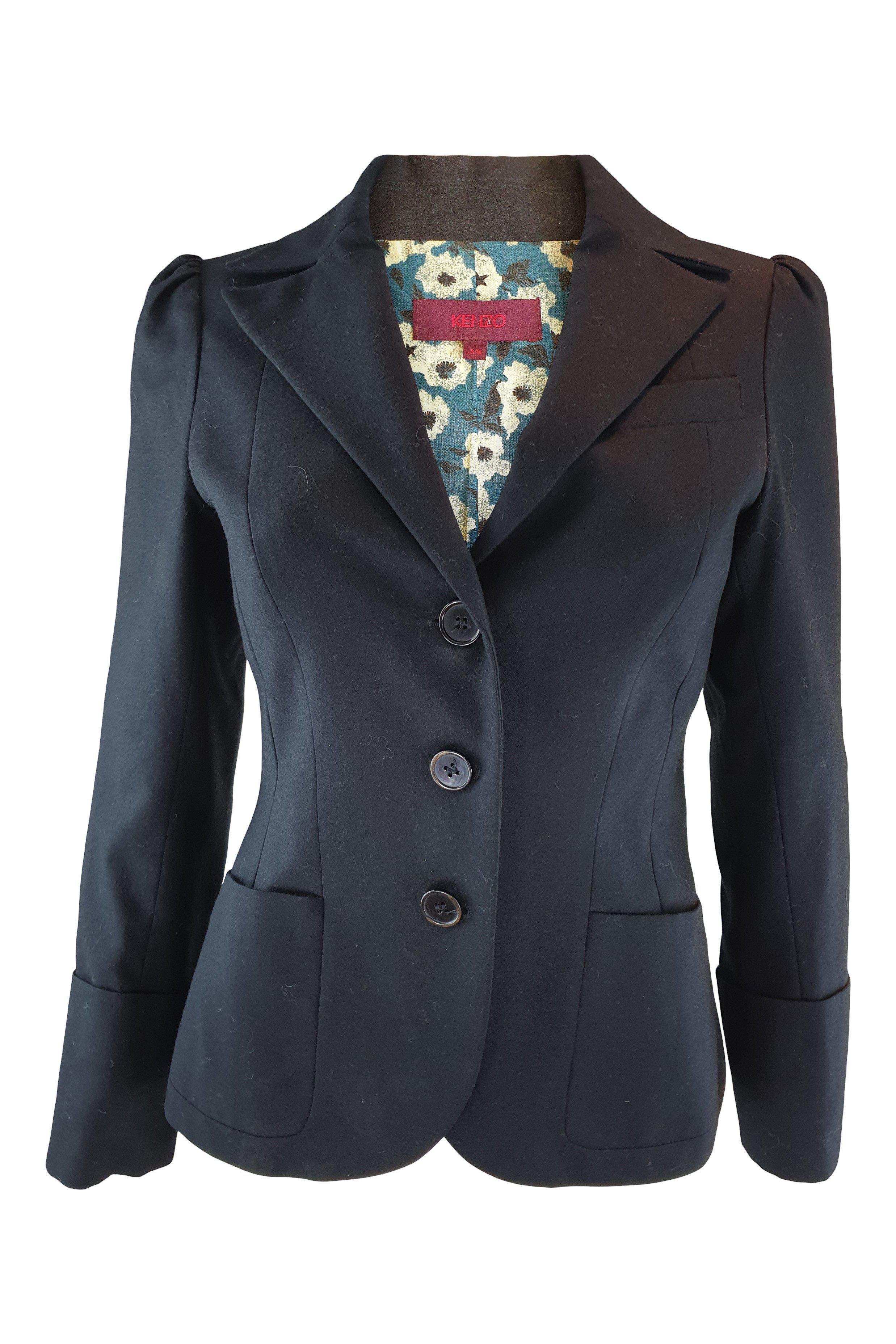 KENZO Women's Black Cotton Blend Blazer Jacket (Size FR 36) - Perfect for Office Wear, Business Meetings & Formal Occasions