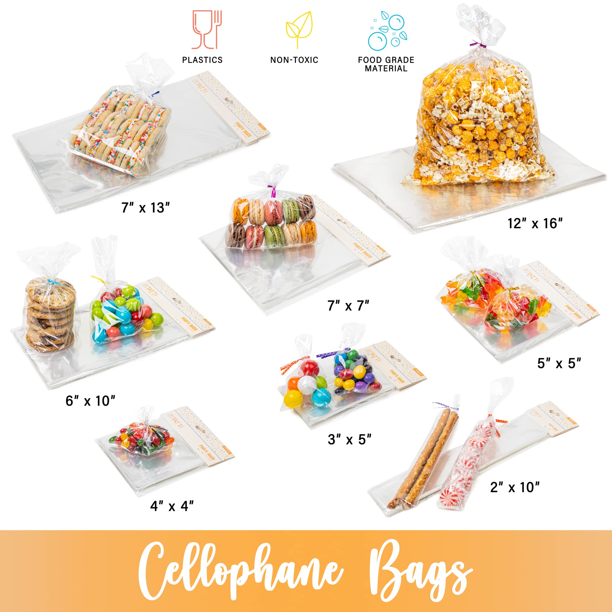 100 Pcs Clear Plastic Cellophane Bags [2x10 Inches] with 4