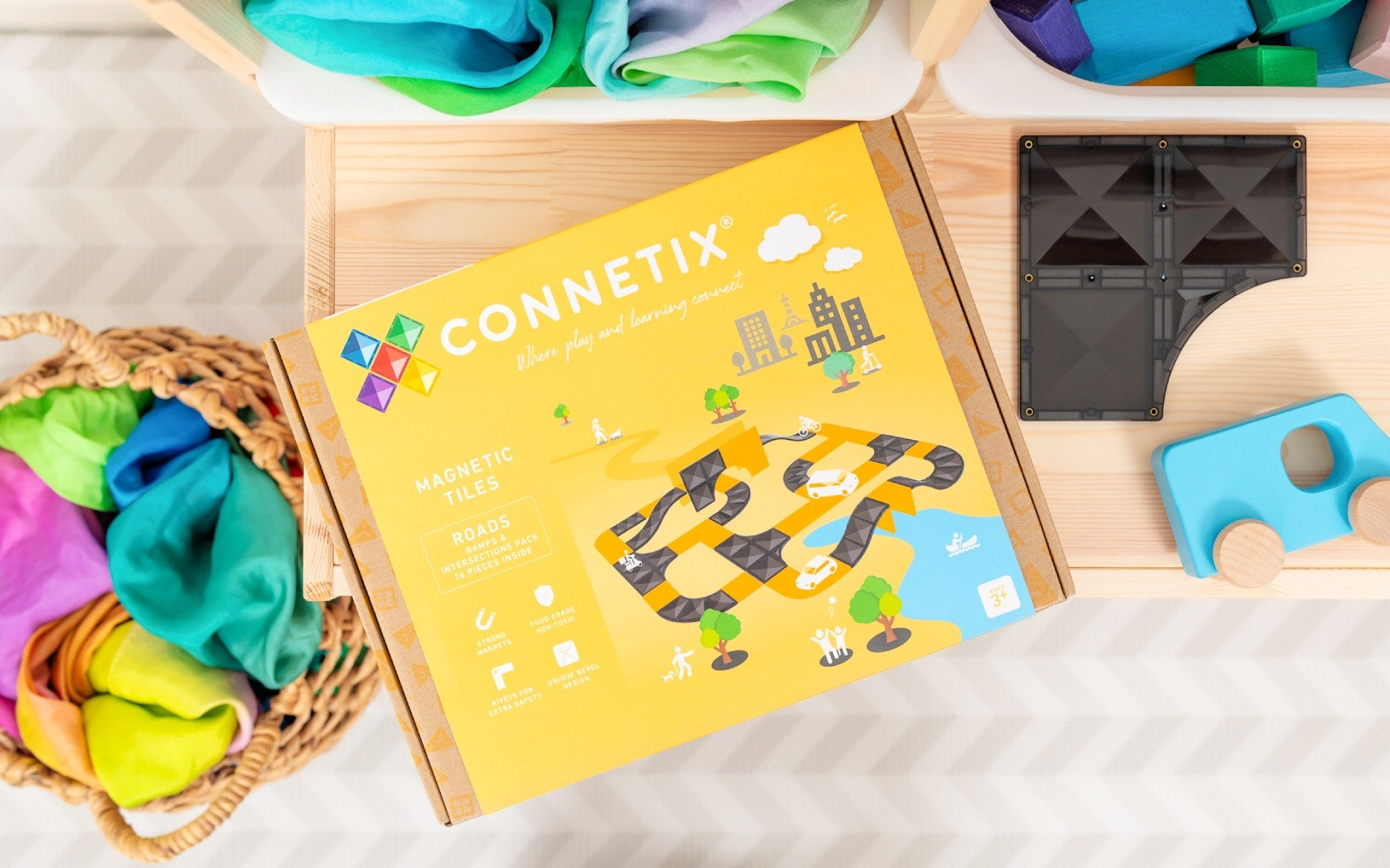 Connetix Magnetic Tiles 16-Piece Set with Roads, Ramps & Intersections - STEM Educational Building Toys for Kids, Perfect for Creative Play & Learning Activities