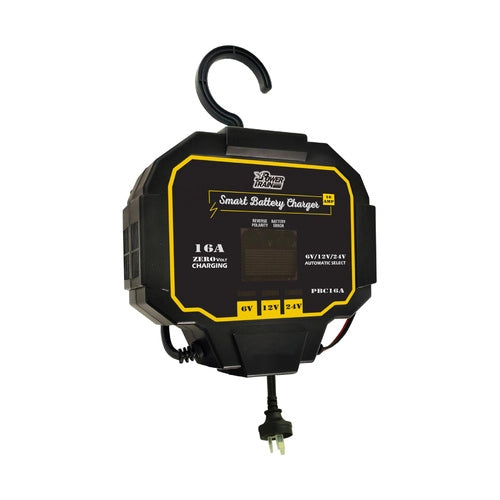 16 Amp Power Train Battery Charger - Fast Charging for Cars, Trucks, and Marine Vehicles - Perfect for Home, Garage, and Roadside Emergencies