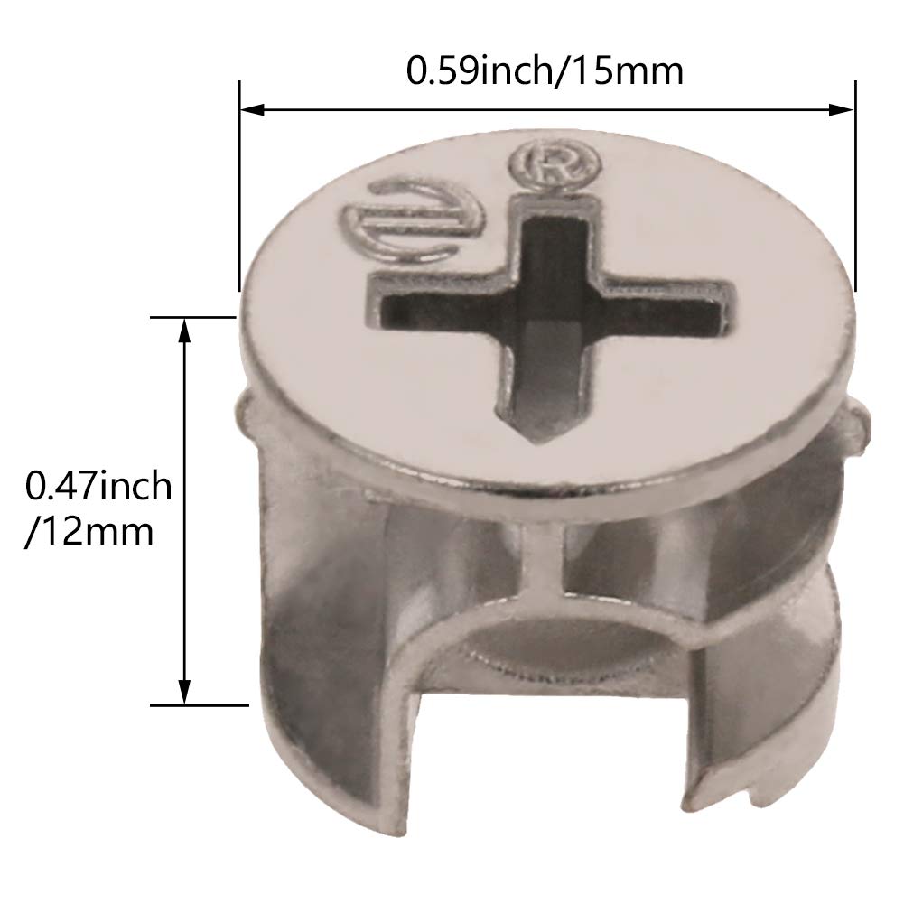 15pcs MroMax 15x12mm Silver Furniture Cam Lock Nut Connectors for Cabinet, Drawer, Dresser & Wardrobe - Secure Panel Fittings for DIY Furniture Assembly & Home Improvement Projects