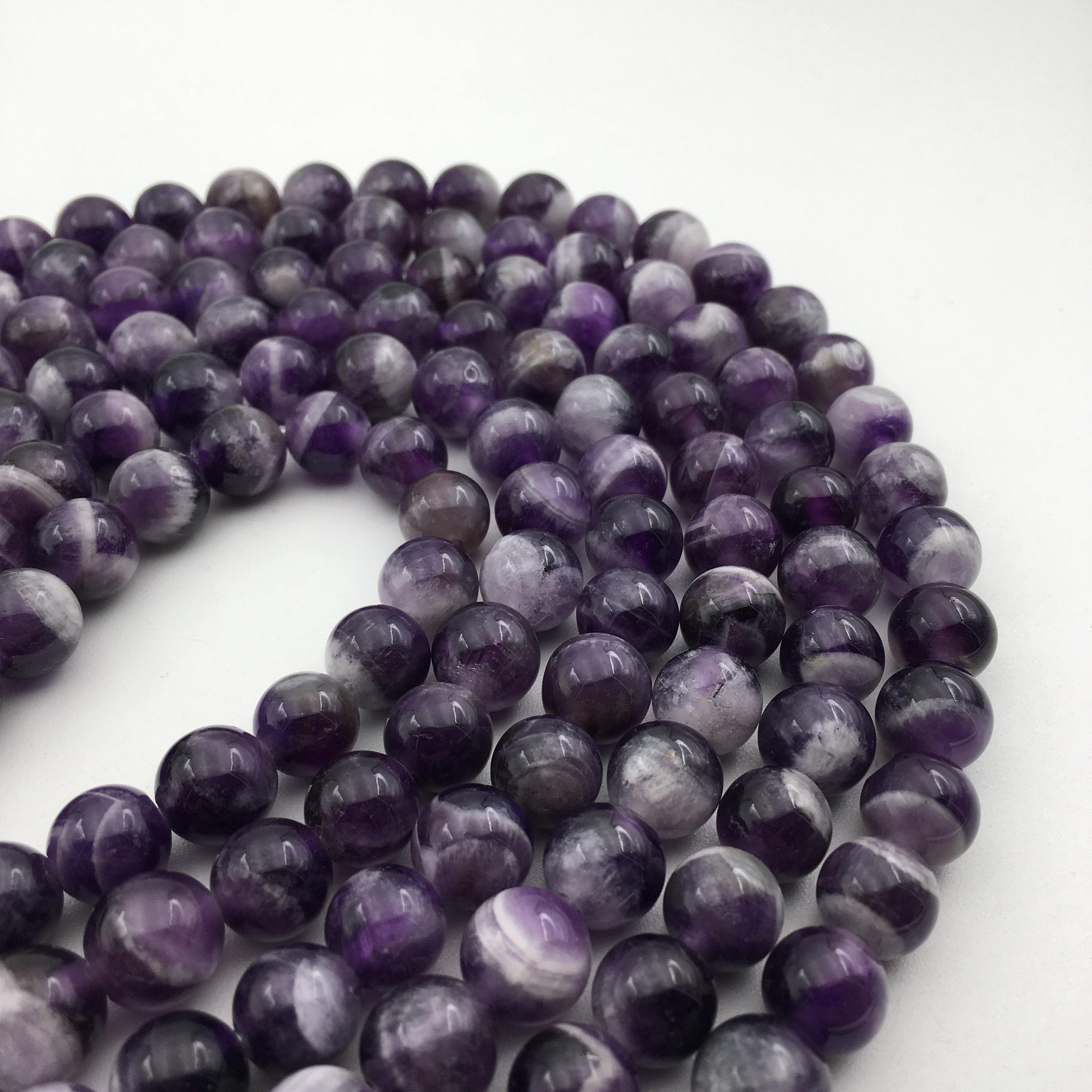 2.0mm Large Hole Smooth Round Amethyst Beads - 6mm, 8mm, 10mm Sizes - 15.5 Inch Strand for Jewelry Making, DIY Crafts, and Healing Crystal Projects